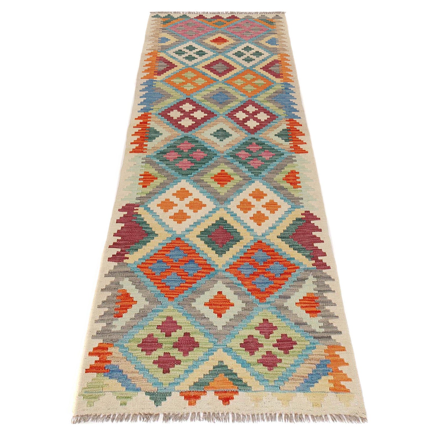 Hand Woven Wool Kelim Runner 2' 5" x 7' 8" ft / 74 x233 cm - No. B29490