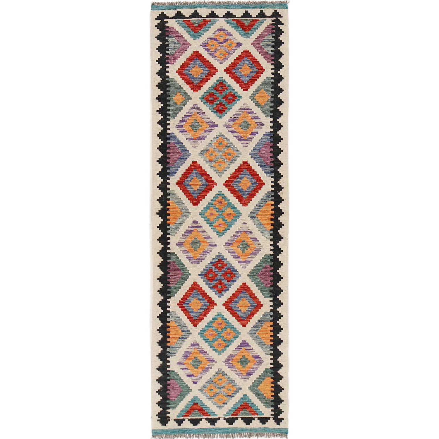 Handmade Turkish Design Wool Kilim Runner 2' 5" x 8' 1" ft / 74 x247 cm - No. B29492