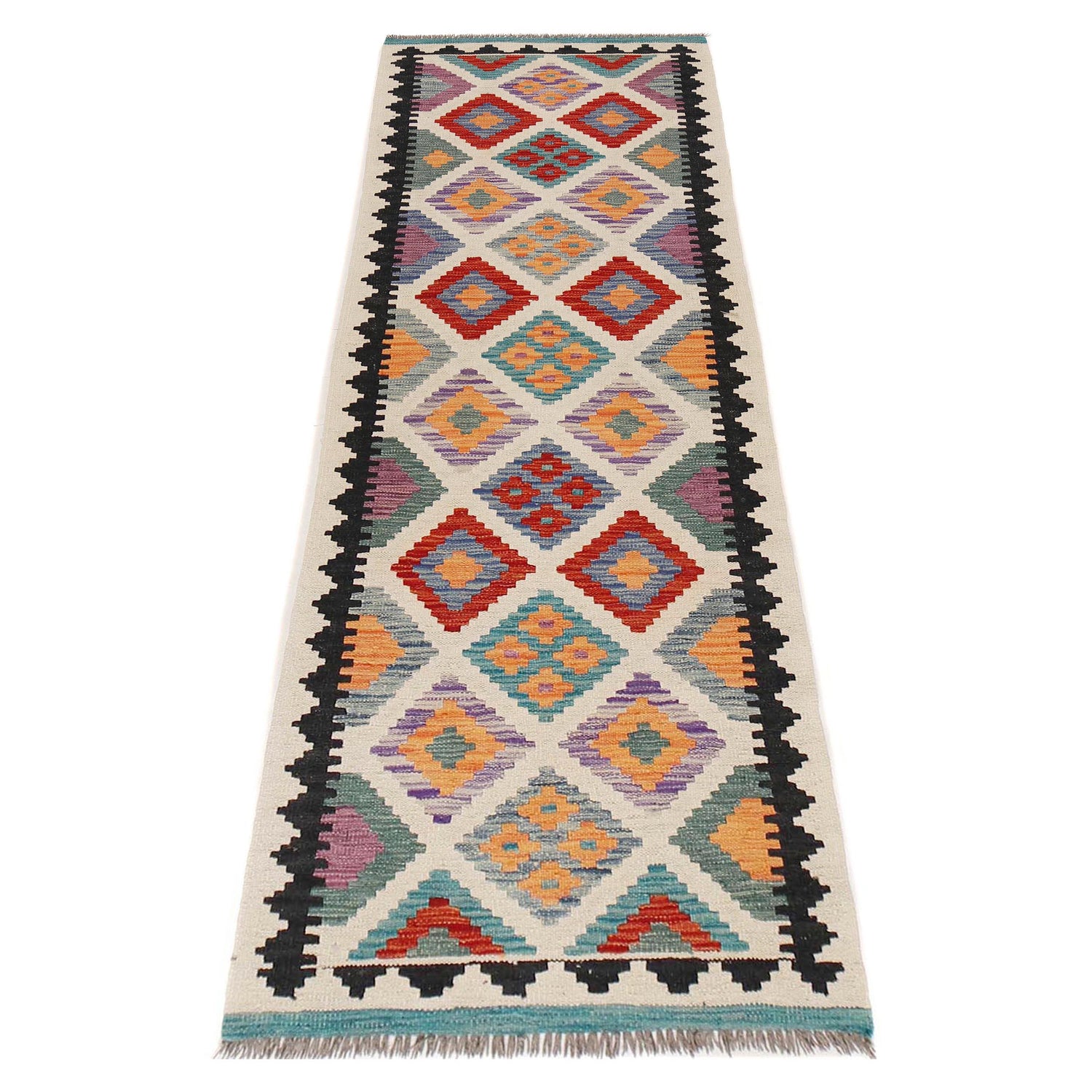 Handmade Turkish Design Wool Kilim Runner 2' 5" x 8' 1" ft / 74 x247 cm - No. B29492