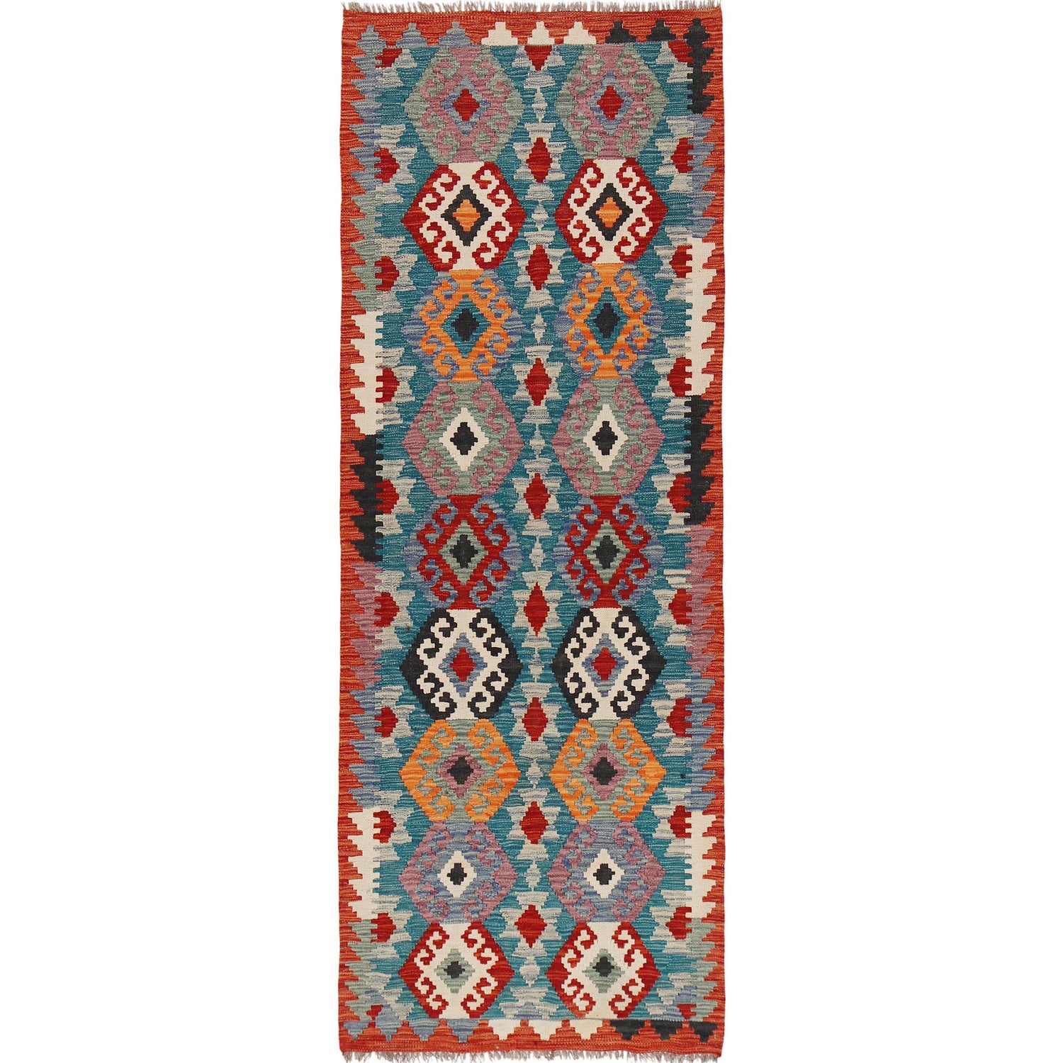 Hand Knotted Flatweave Kilim Runner 2' 9" x 8' 2" ft / 85 x249 cm - No. B29496