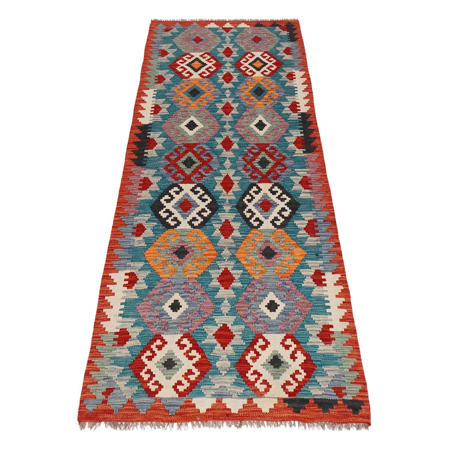 Hand Knotted Flatweave Kilim Runner 2' 9" x 8' 2" ft / 85 x249 cm - No. B29496