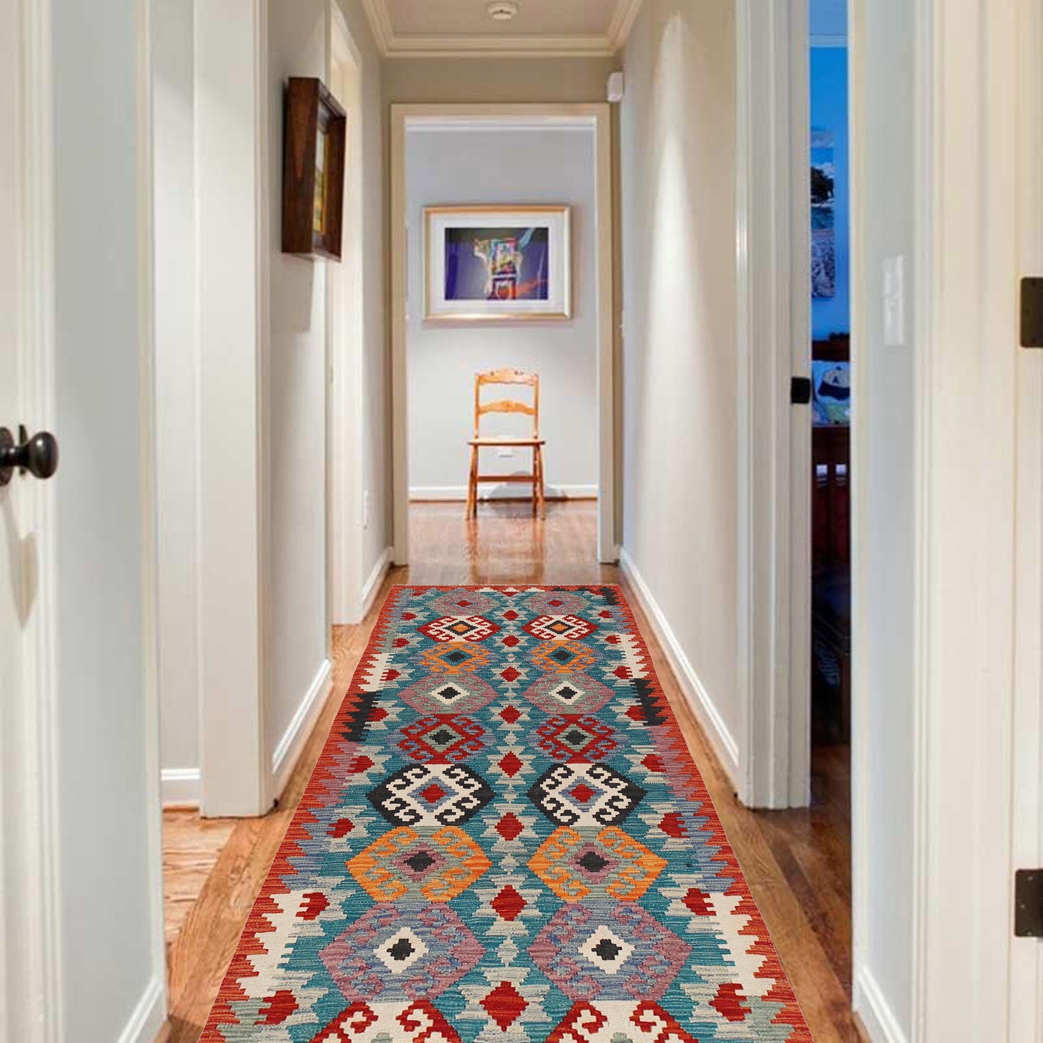 Hand Knotted Flatweave Kilim Runner 2' 9" x 8' 2" ft / 85 x249 cm - No. B29496