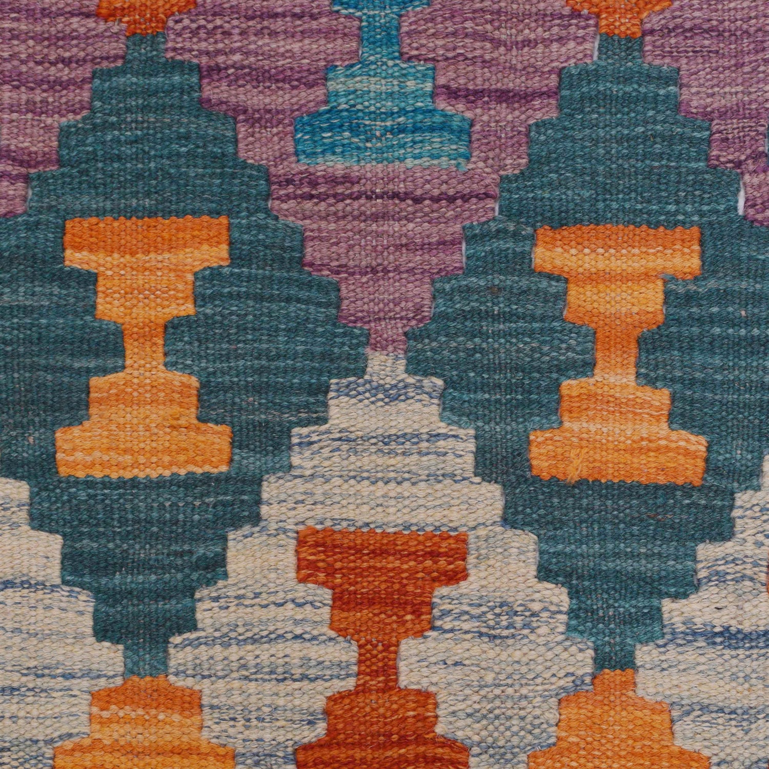 Colorful Flat-Weave Wool Kilim Runner 2' 6" x 8' 0" ft / 77 x245 cm - No. B29500