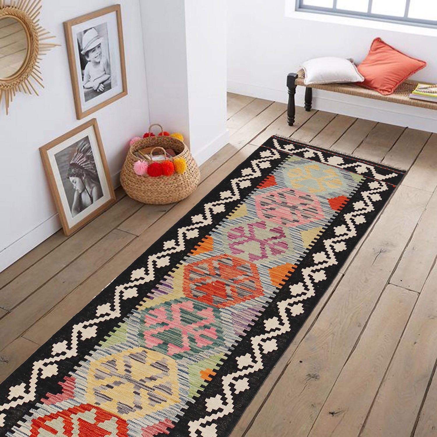 Handmade Vegetable Kilim Runner 2' 5" x 7' 9" ft / 73 x235 cm - No. B29501