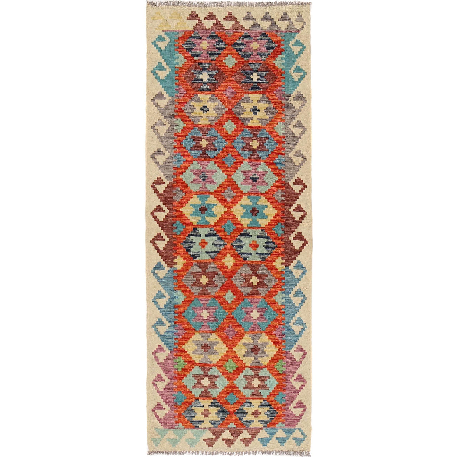 Handmade Turkish Design Wool Kilim Runner 2' 10" x 8' 1" ft / 86 x247 cm - No. B29516