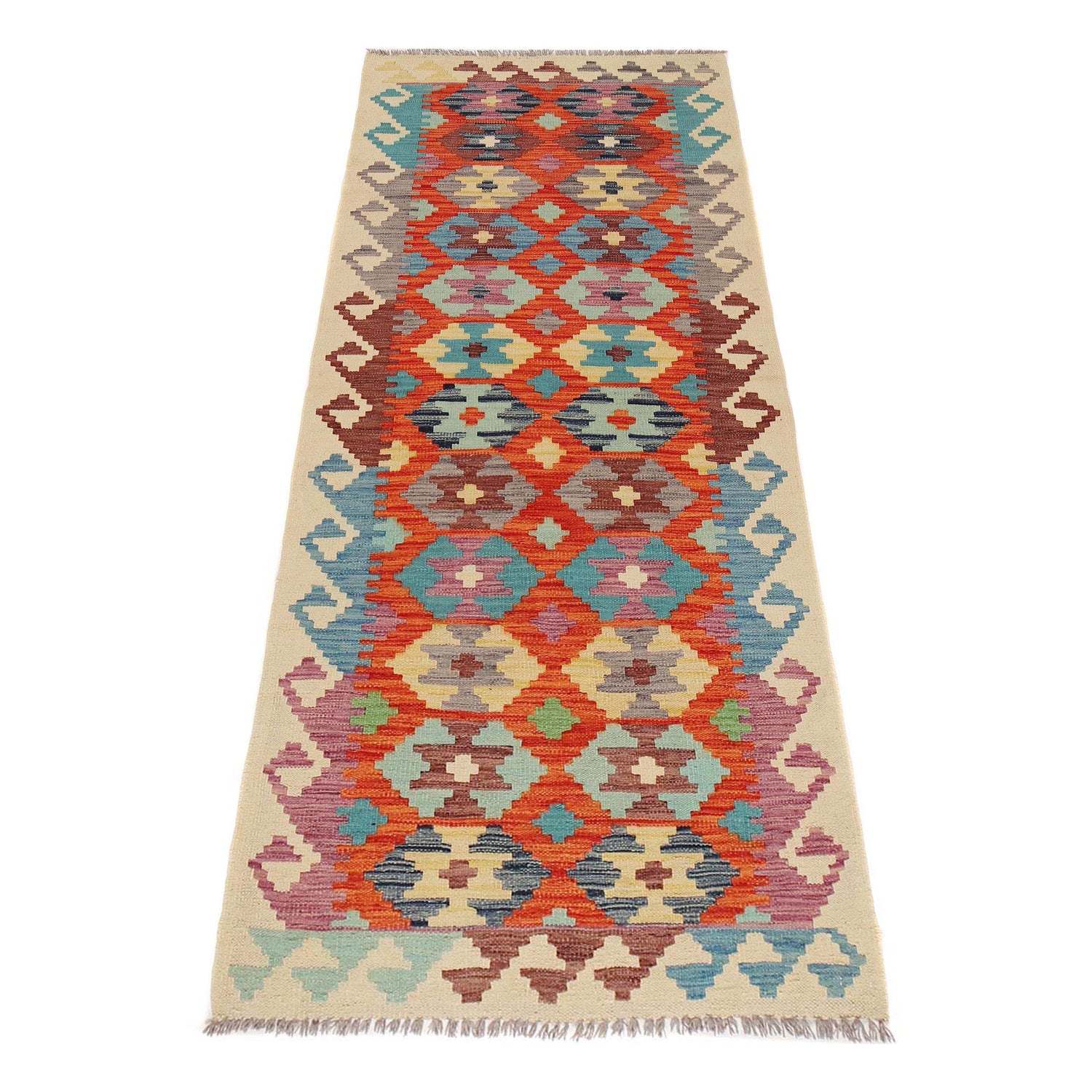 Handmade Turkish Design Wool Kilim Runner 2' 10" x 8' 1" ft / 86 x247 cm - No. B29516