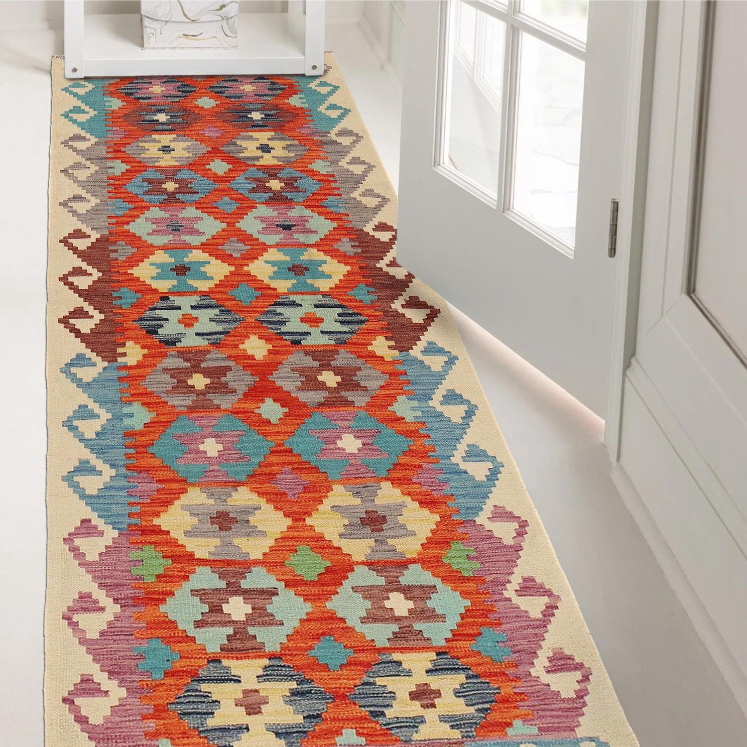Handmade Turkish Design Wool Kilim Runner 2' 10" x 8' 1" ft / 86 x247 cm - No. B29516