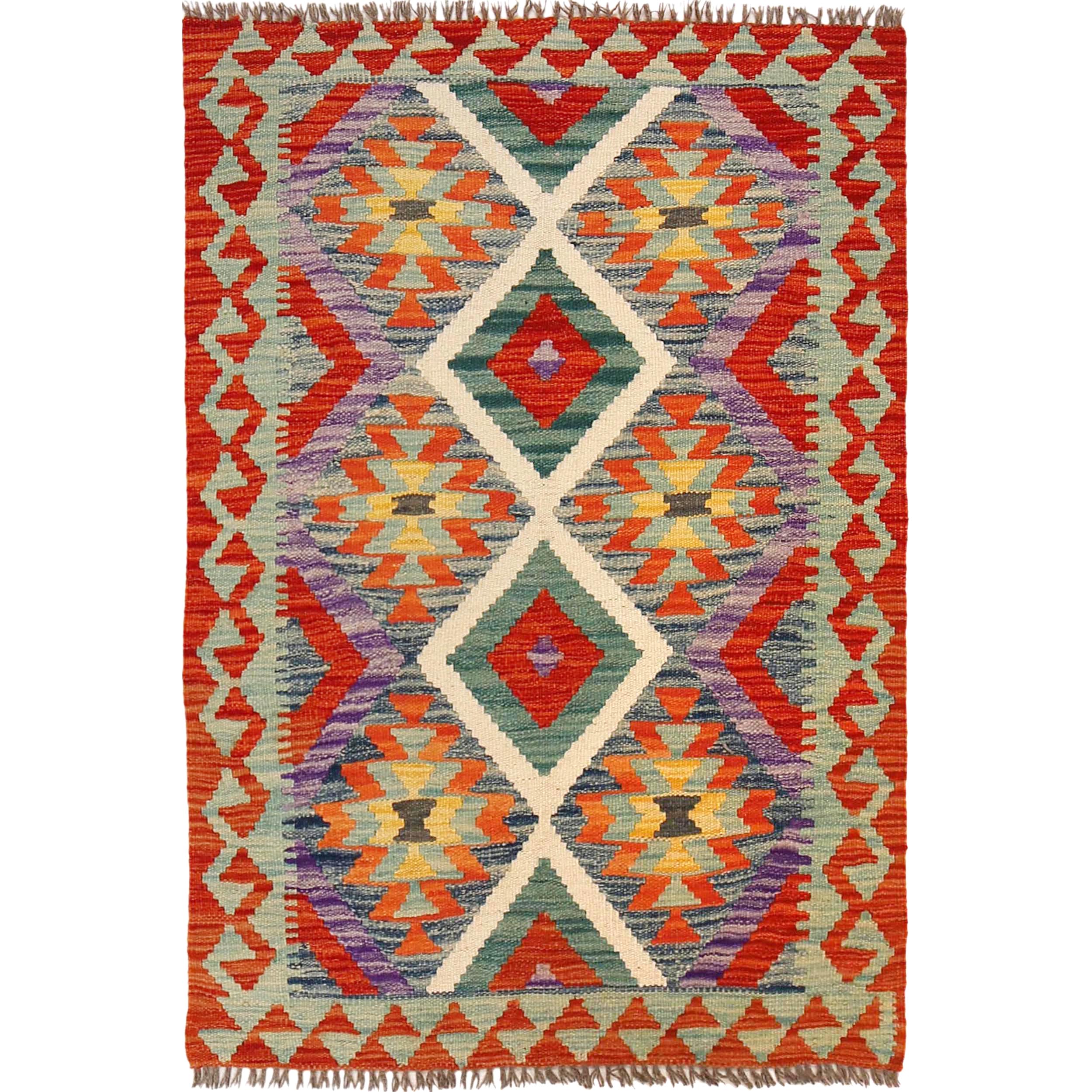 Hand Knotted Flatweave Kilim 2' 10" x 4' 2" ft / 86 x 126 cm - No. B29571