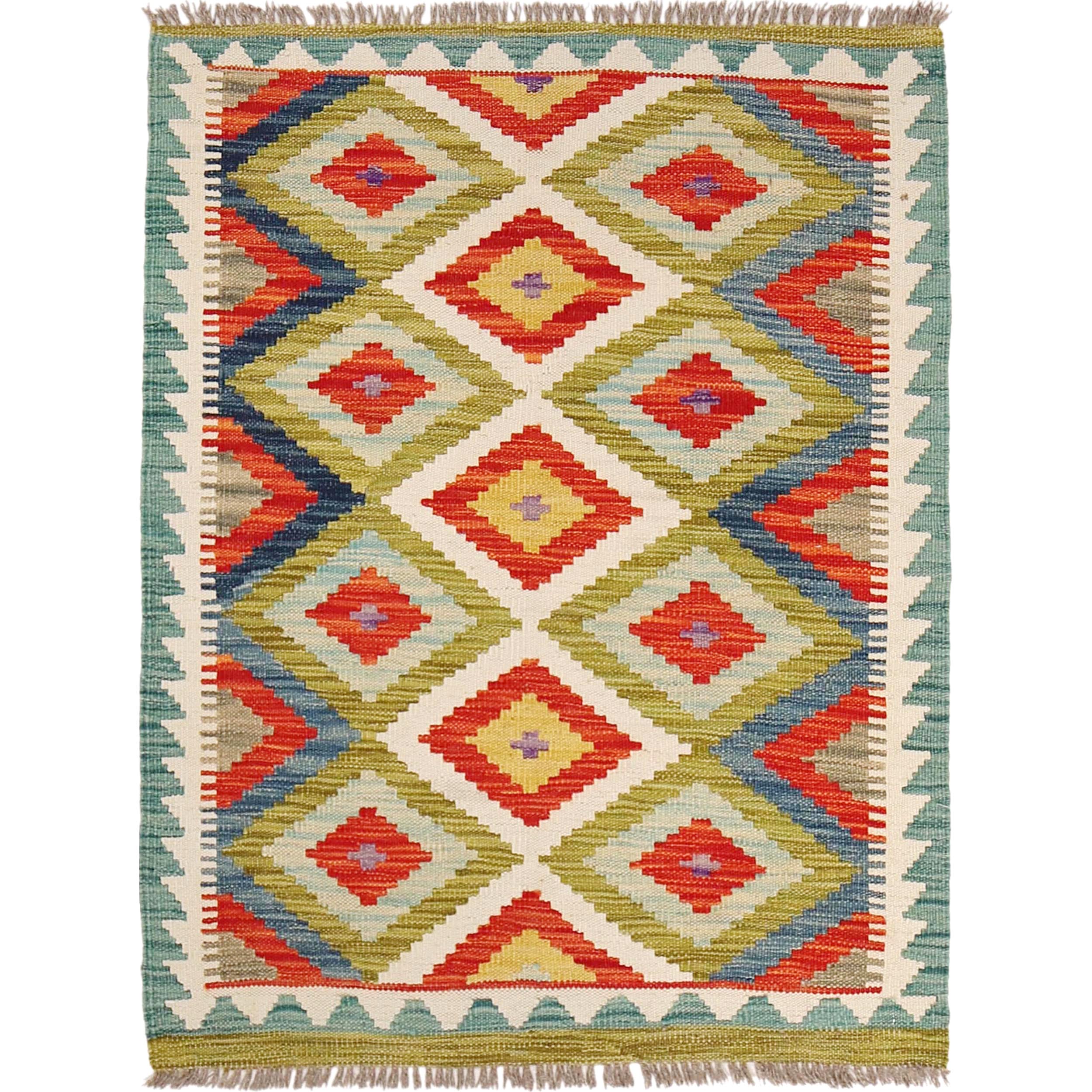Handmade Afghan Vegetable Kilim 2' 10" x 3' 8" ft / 87 x 112 cm - No. B29573