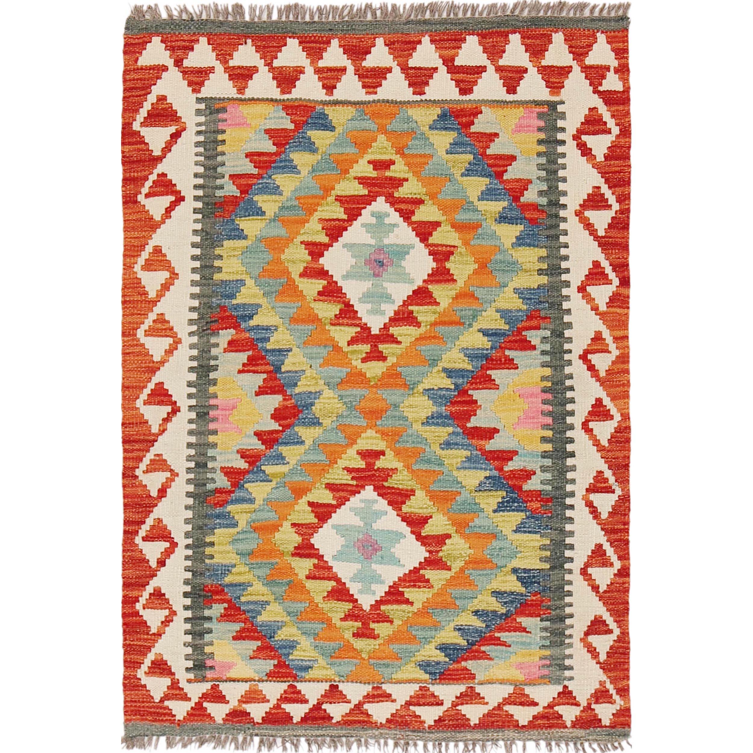 Handmade Turkish Design Wool Kilim 2' 9" x 3' 11" ft / 83 x 120 cm - No. B29608