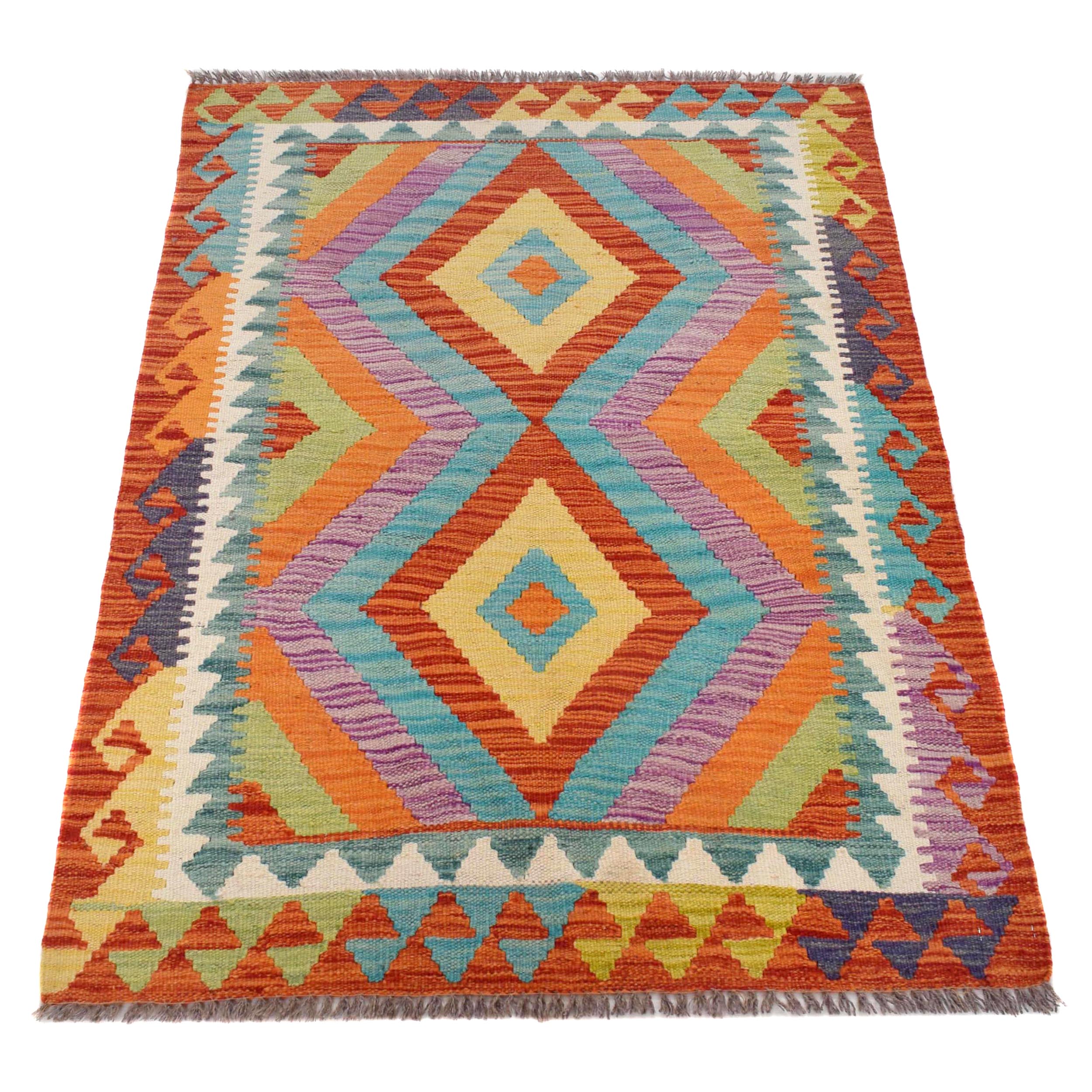 Hand Knotted Afghan Style Kilim 2' 10" x 4' 0" ft / 87 x 121 cm - No. B29620