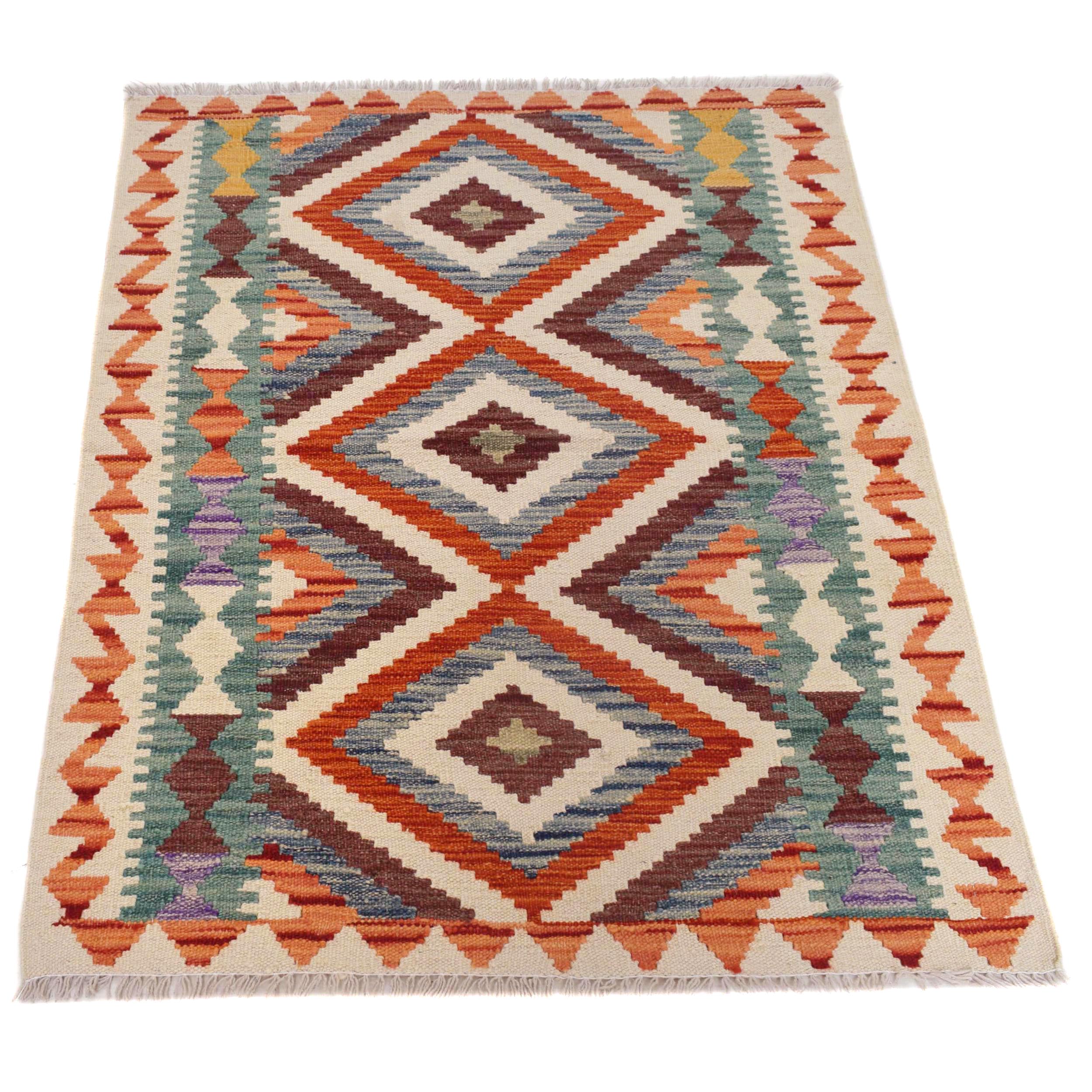 Hand Woven Wool Kelim 2' 10" x 3' 8" ft / 87 x 112 cm - No. B29622