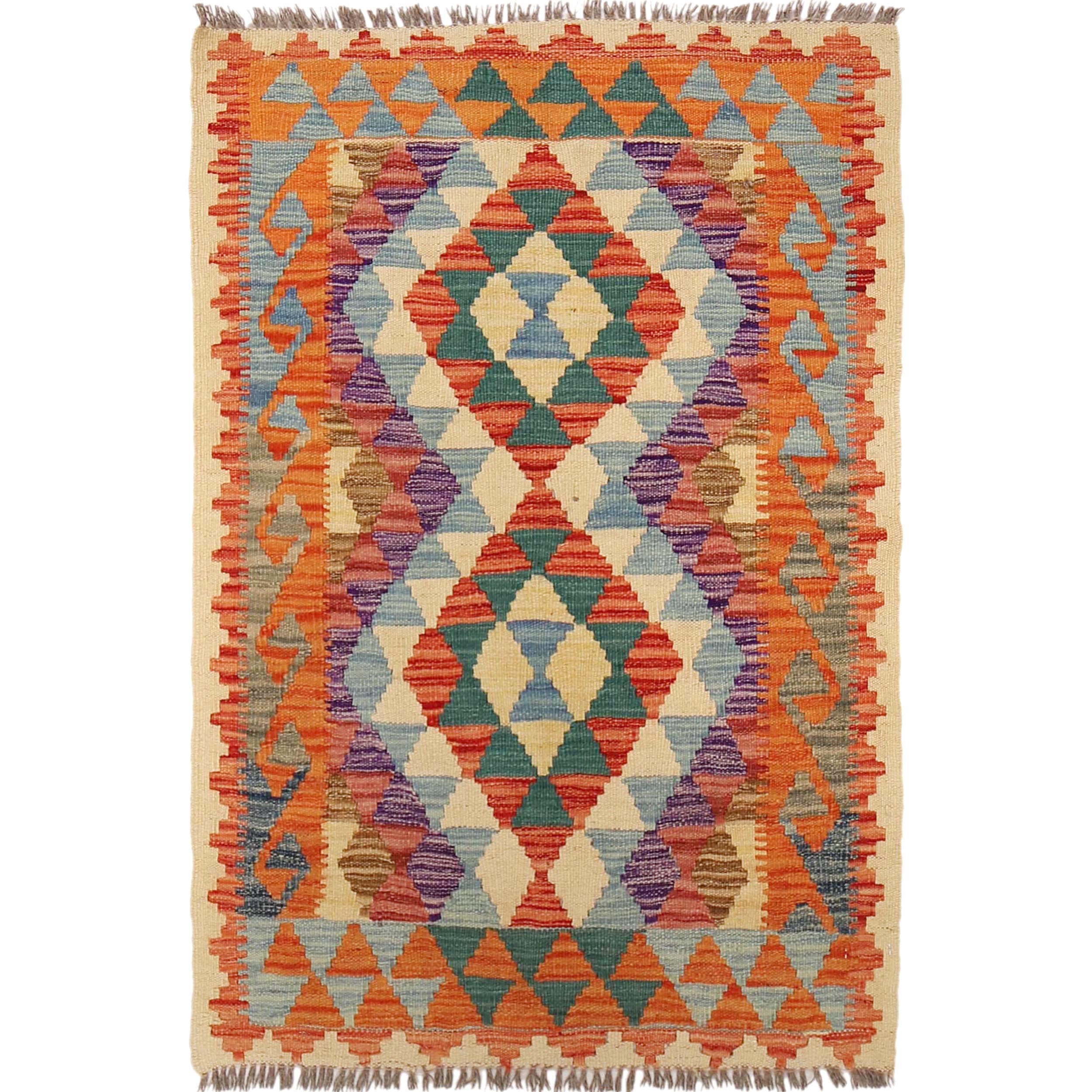 Handmade Afghan Vegetable Kilim 2' 8" x 3' 11" ft / 82 x 120 cm - No. B29626