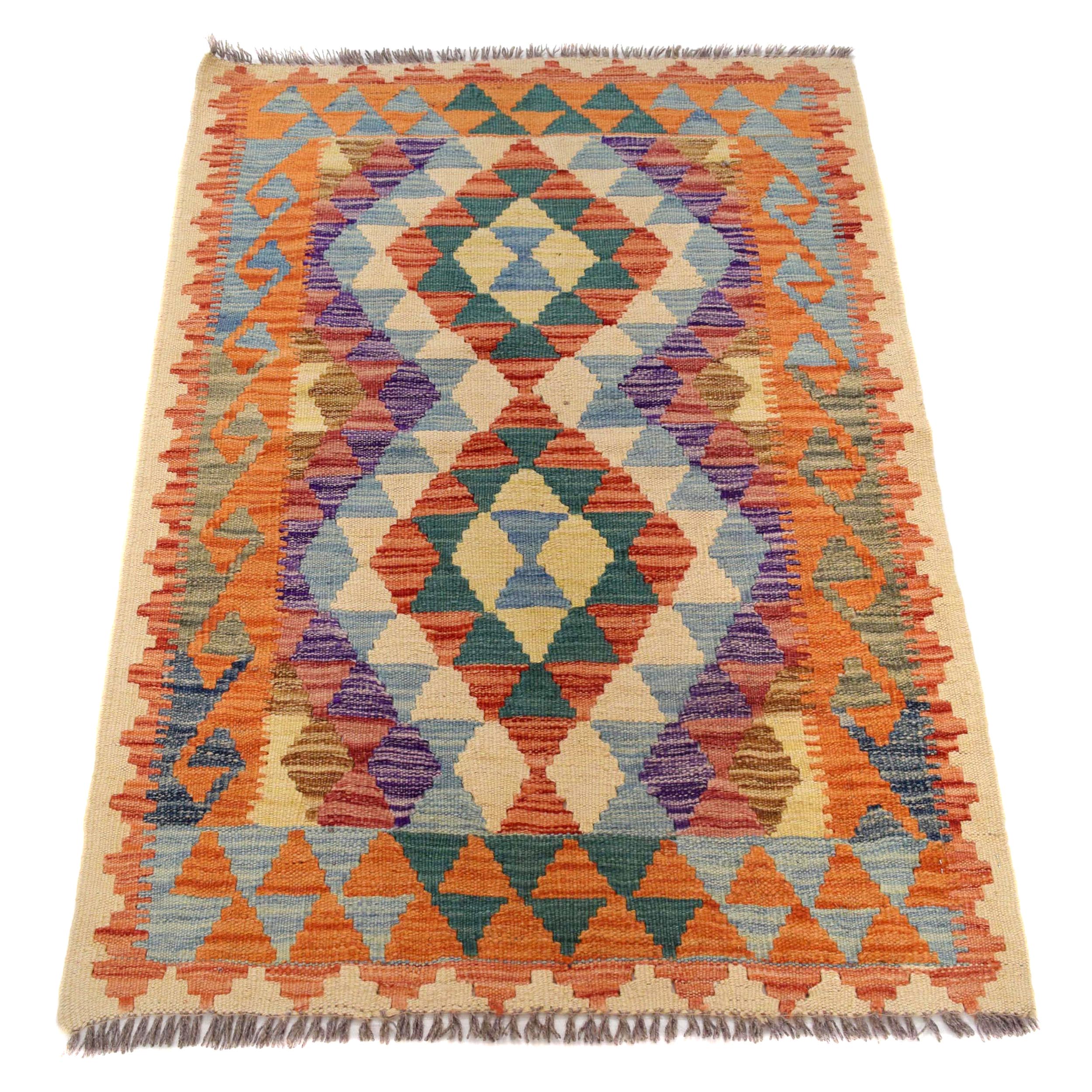 Handmade Afghan Vegetable Kilim 2' 8" x 3' 11" ft / 82 x 120 cm - No. B29626