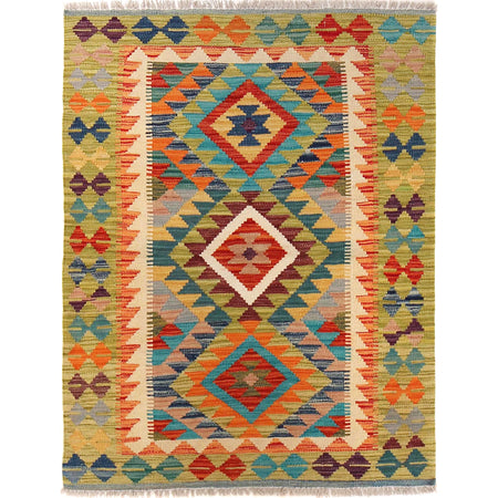 Colorful Flat-Weave Wool Kilim 2' 11" x 4' 3" ft / 88 x 130 cm - No. B29628