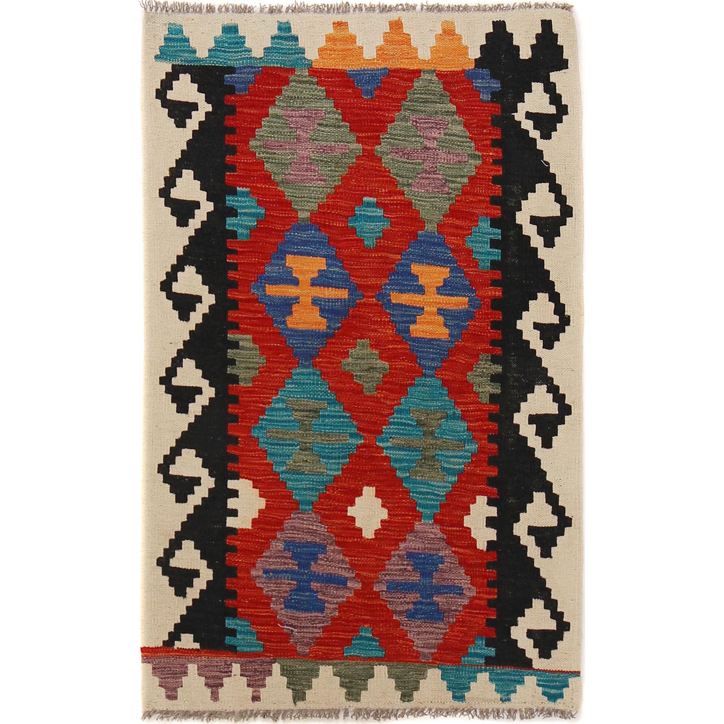 Hand Knotted Afghan Style Kilim 2' 6" x 4' 2" ft / 77 x 126 cm - No. B29633