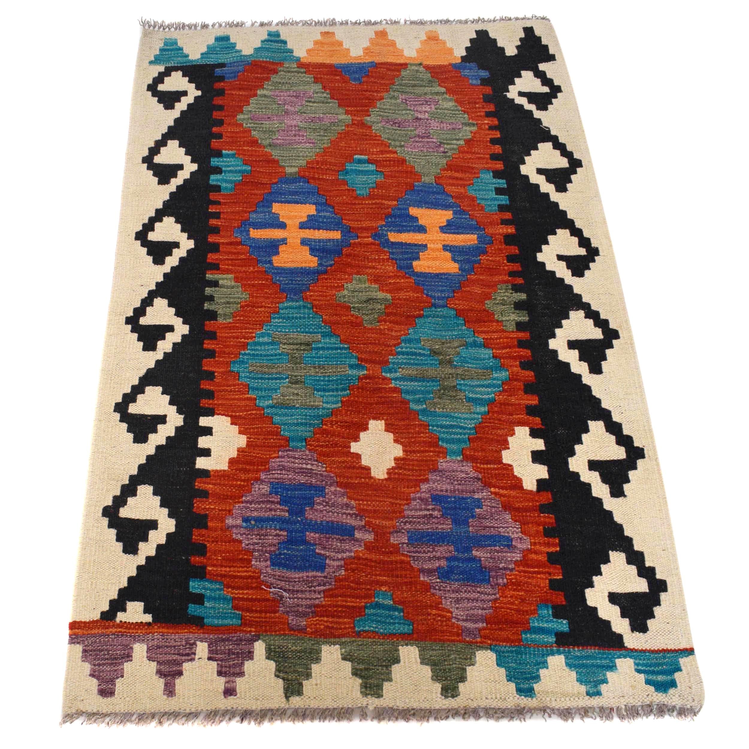 Hand Knotted Afghan Style Kilim 2' 6" x 4' 2" ft / 77 x 126 cm - No. B29633