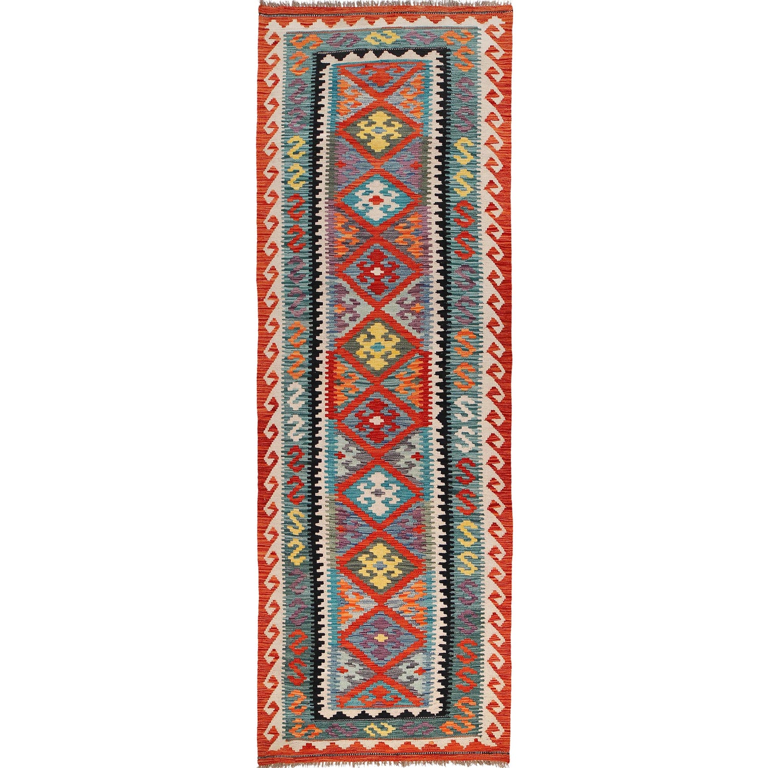 Hand Knotted Flatweave Kilim Runner 2' 11" x 9' 10" ft / 89 x 299 cm - No. B29686