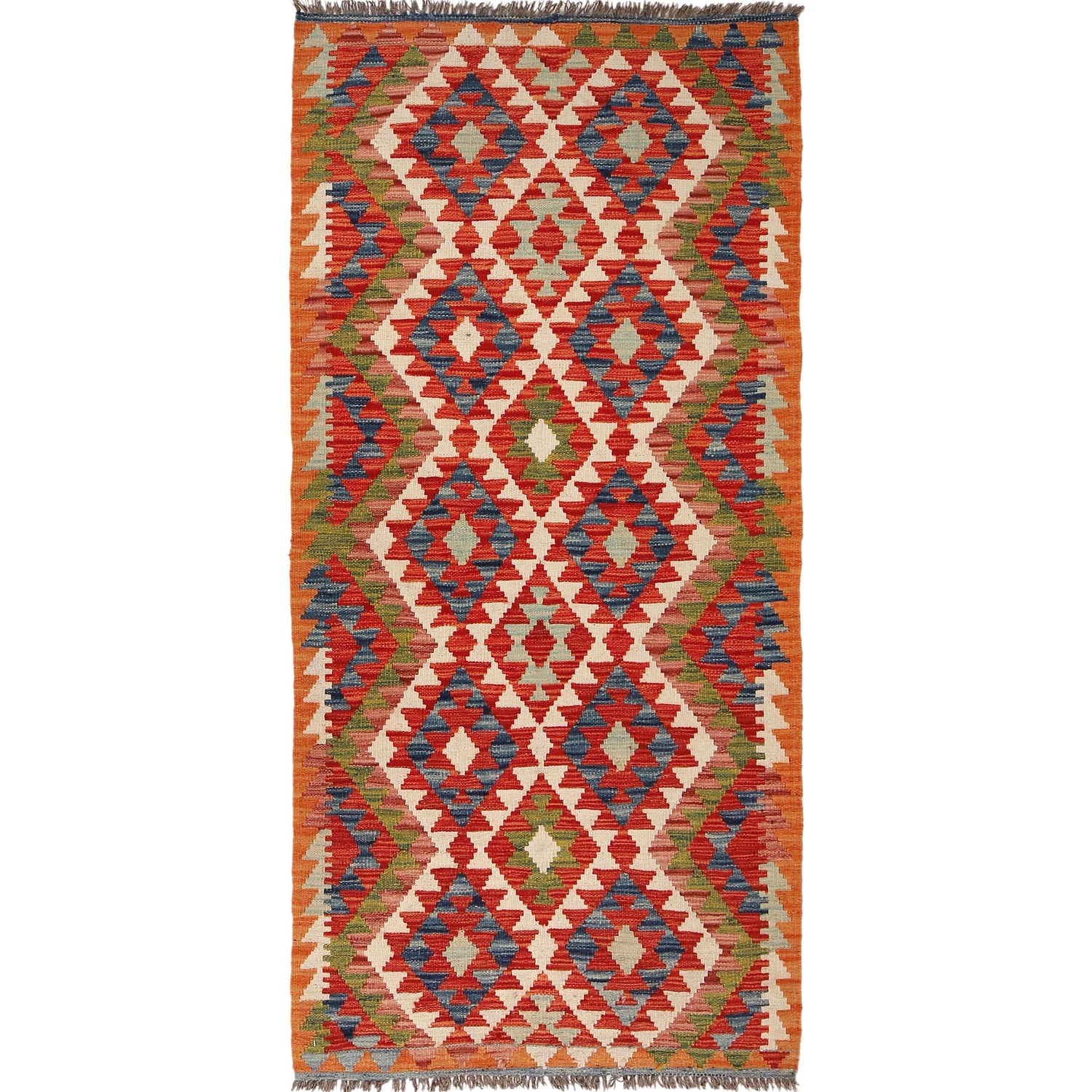 Handmade Turkish Design Wool Kilim Runner 2' 7" x 6' 6" ft / 80 x198 cm - No. B29719