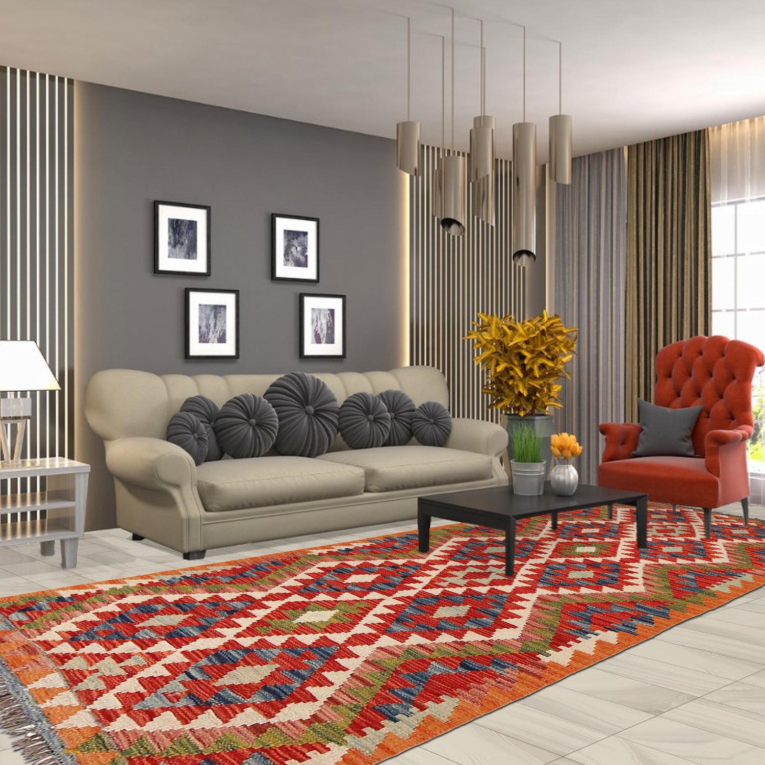 Handmade Turkish Design Wool Kilim Runner 2' 7" x 6' 6" ft / 80 x198 cm - No. B29719