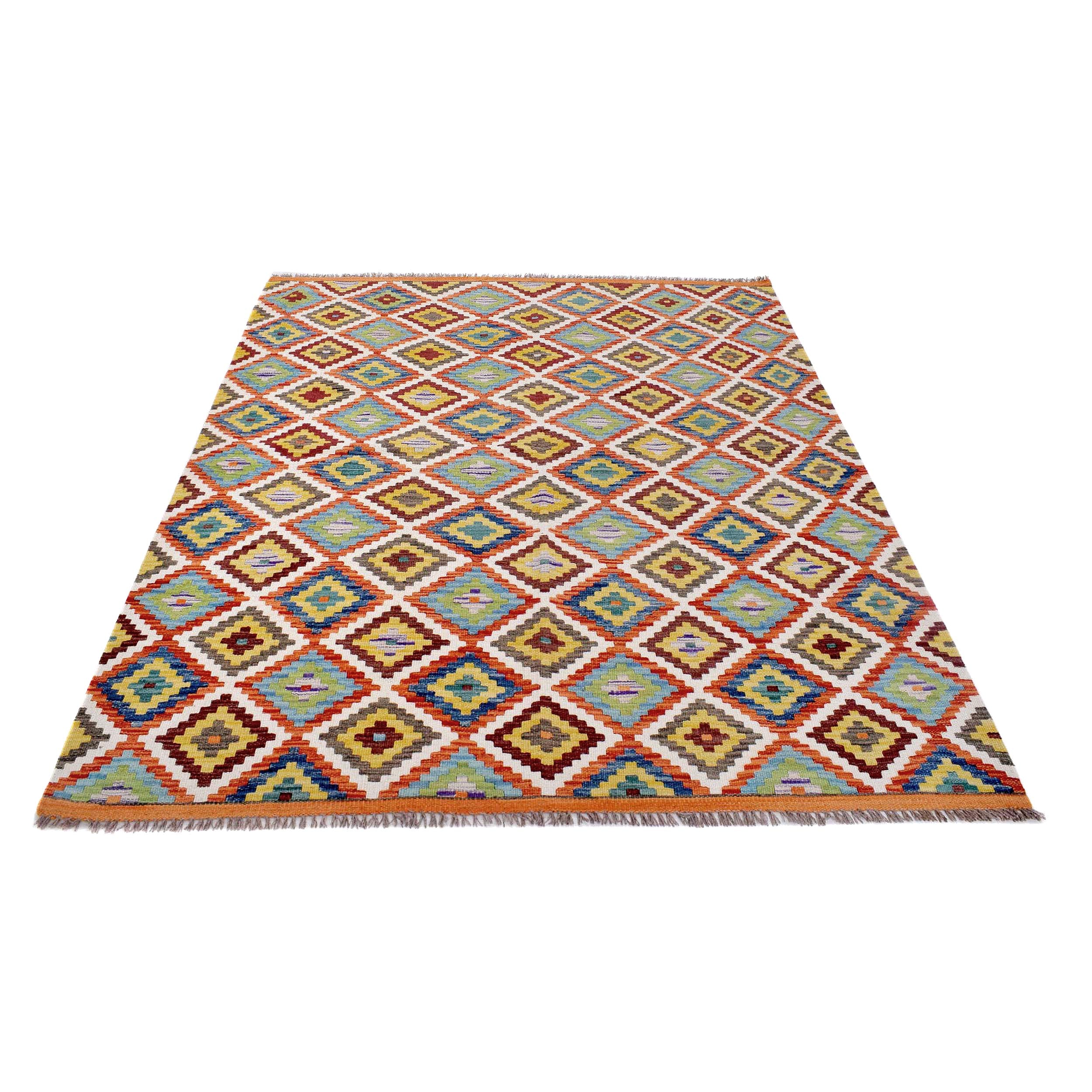 Colorful Flat-Weave Wool Kilim 5' 0" x 6' 7" ft / 153 x 200 cm - No. B29727