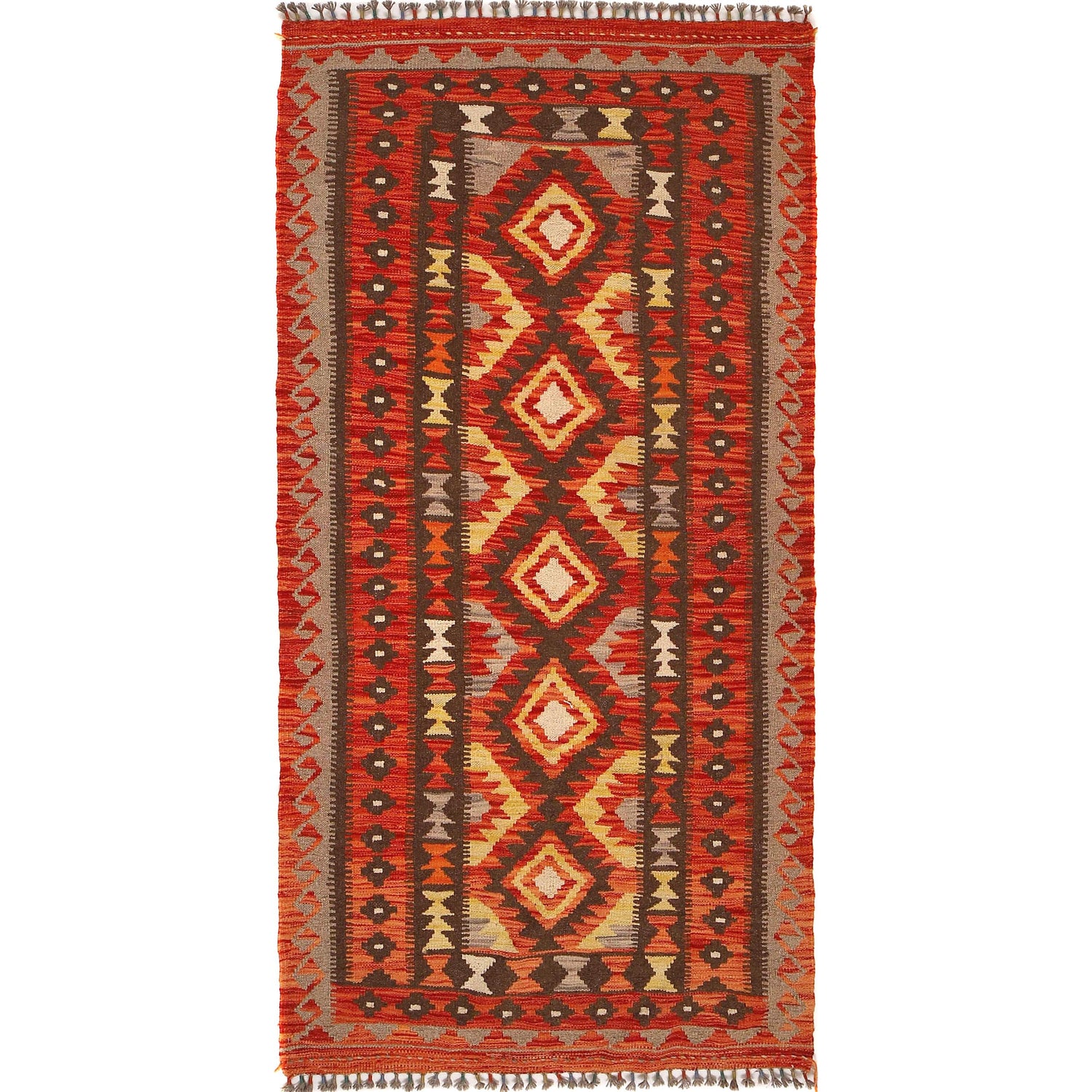 Hand Knotted Flatweave Kilim Runner 2' 11" x 6' 4" ft / 88 x192 cm - No. B29735