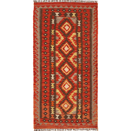 Hand Knotted Flatweave Kilim Runner 2' 11" x 6' 4" ft / 88 x192 cm - No. B29735