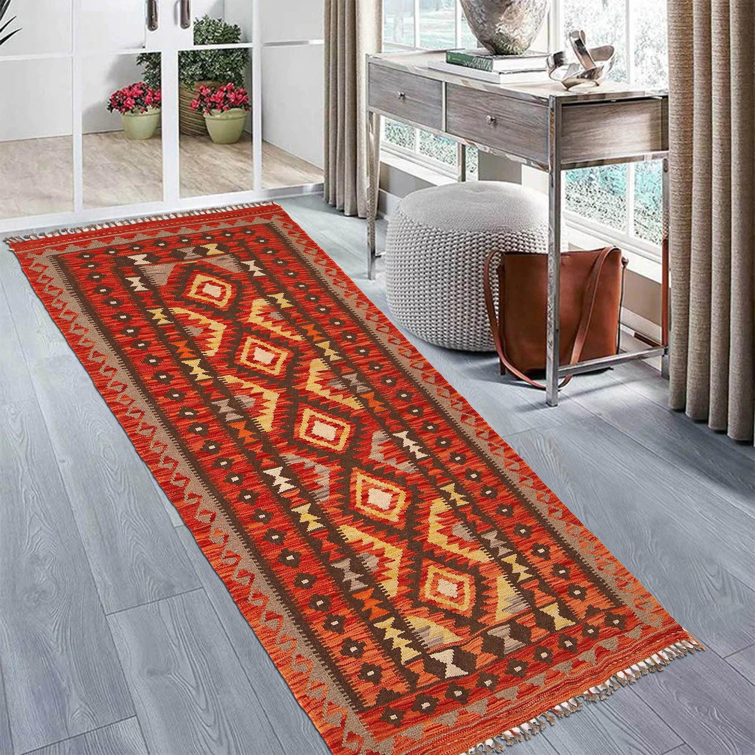 Hand Knotted Flatweave Kilim Runner 2' 11" x 6' 4" ft / 88 x192 cm - No. B29735