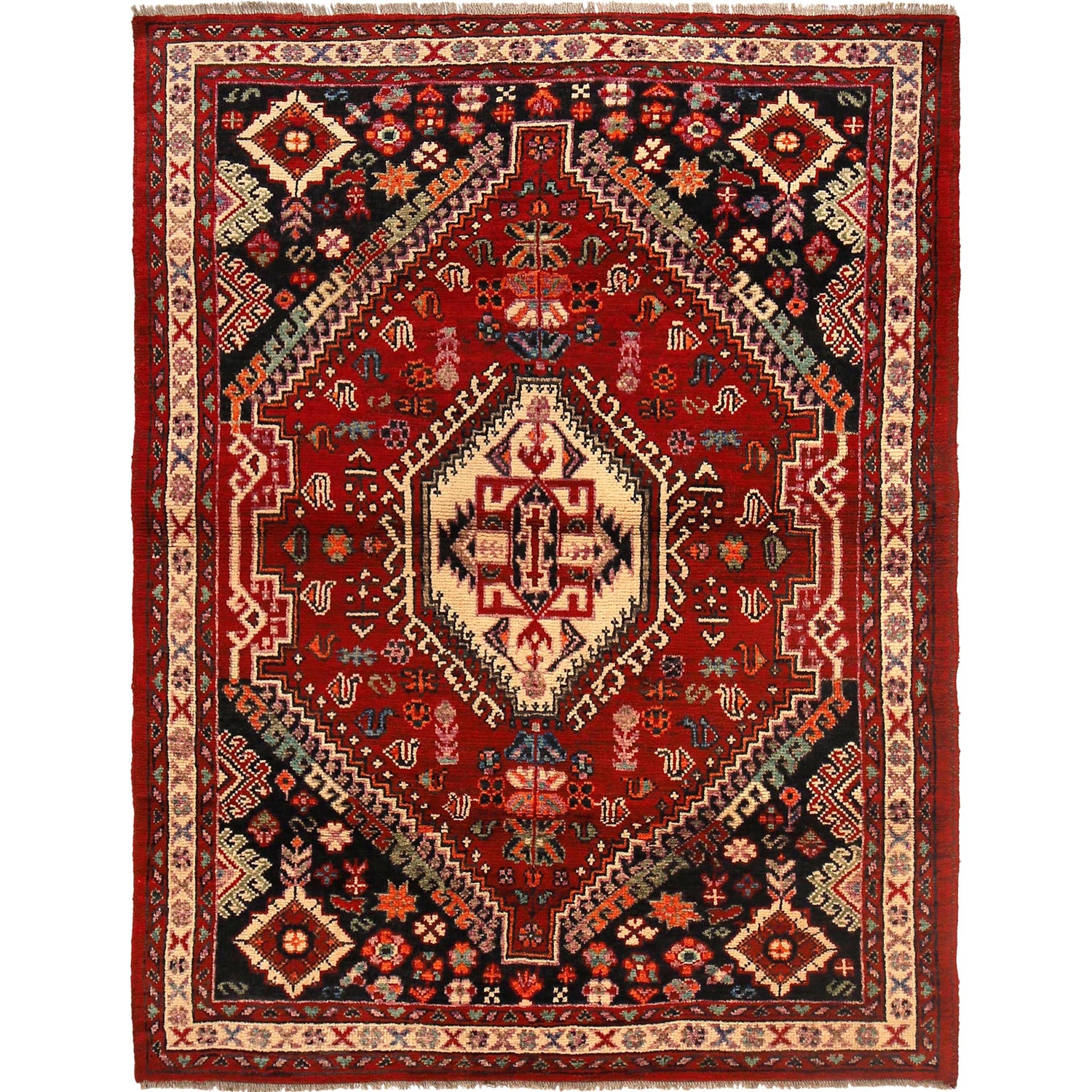 Rich Red Color Shiraz Carpet 4' 11" x 6' 6" ft / 150 x 199 cm - No. B29773