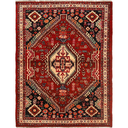 Rich Red Color Shiraz Carpet 4' 11" x 6' 6" ft / 150 x 199 cm - No. B29773