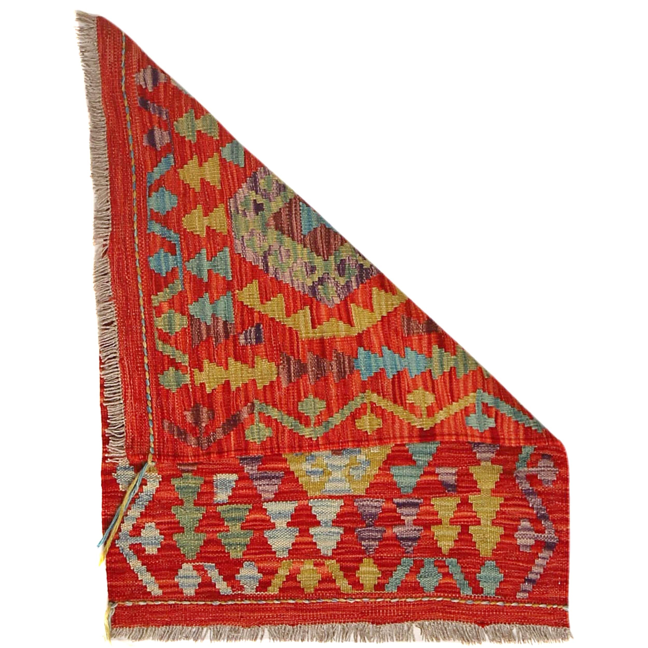 Hand Knotted Afghan Style Kilim 2' 2" x 3' 0" ft / 67 x 91 cm - No. B29787