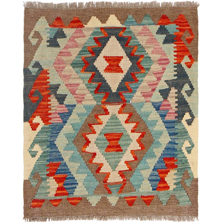 Handmade Turkish Design Wool Kilim 2' 1" x 2' 6" ft / 63 x 76 cm - No. B29816
