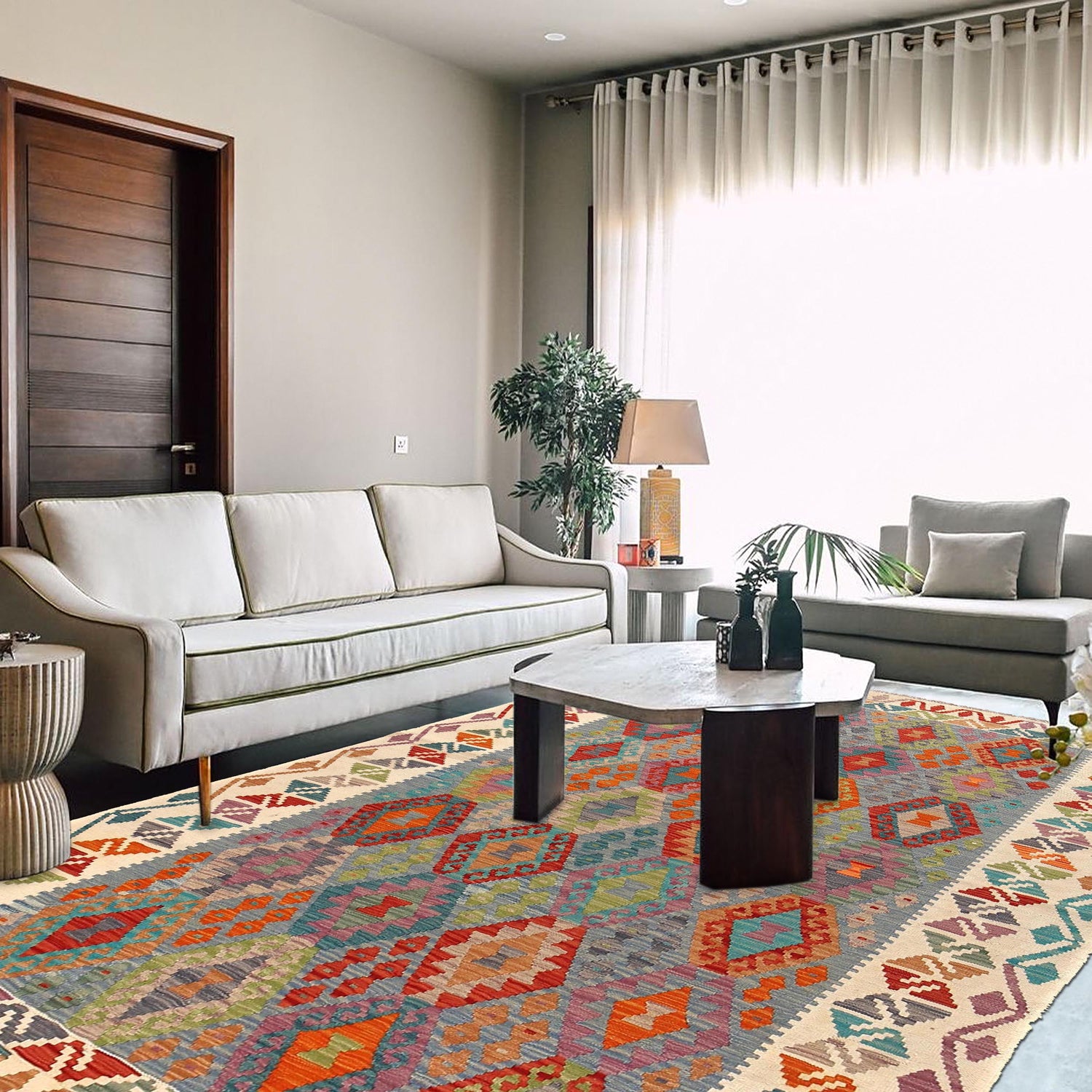 Hand Woven Wool Kelim 5' 9" x 7' 10" ft / 176 x 238 cm - No.  B29989