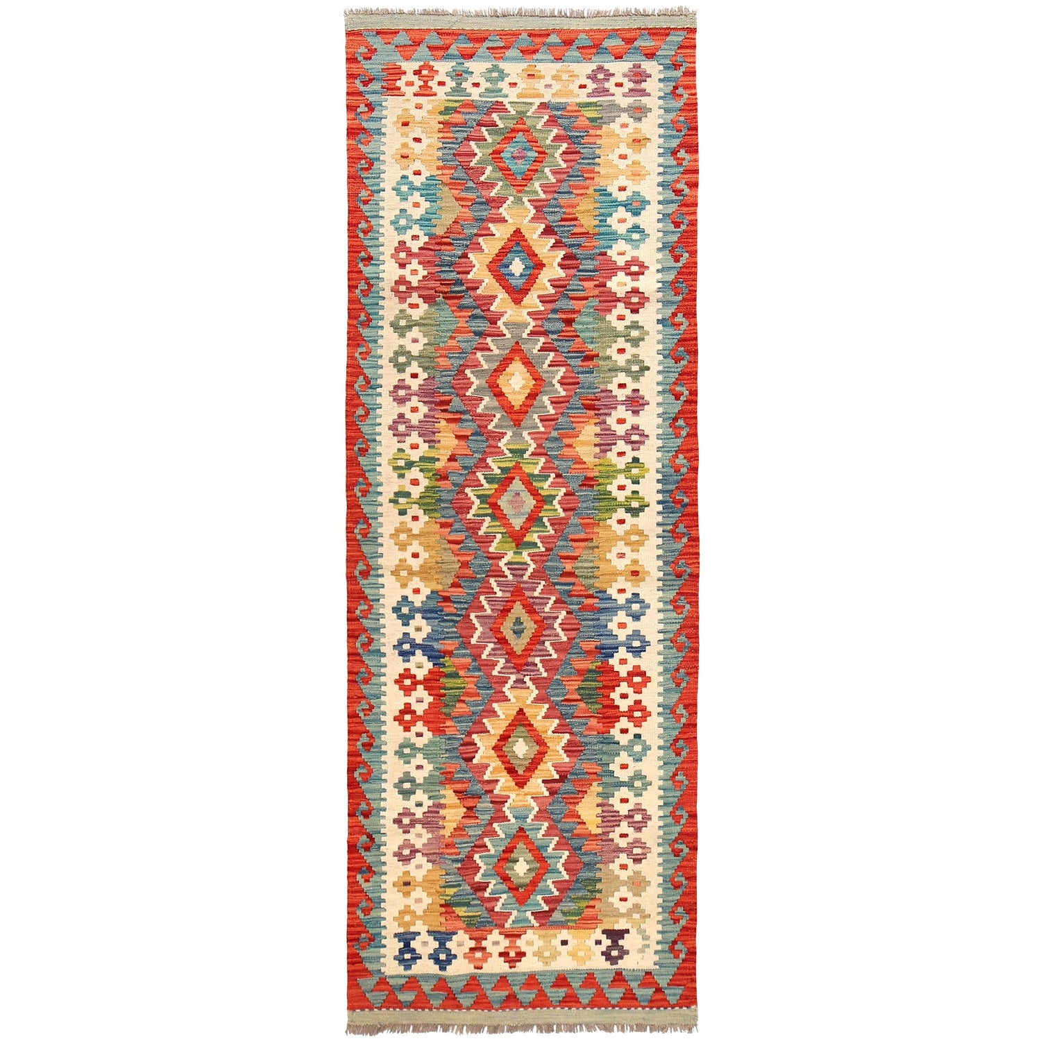 Hand Knotted Flatweave Kilim Runner 2' 8" x 7' 11" ft / 82 x241 cm - No. B30045