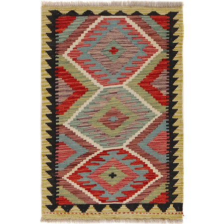 Hand Knotted Afghan Style Kilim 2' 1" x 3' 2" ft / 63 x 97 cm - No. B30052