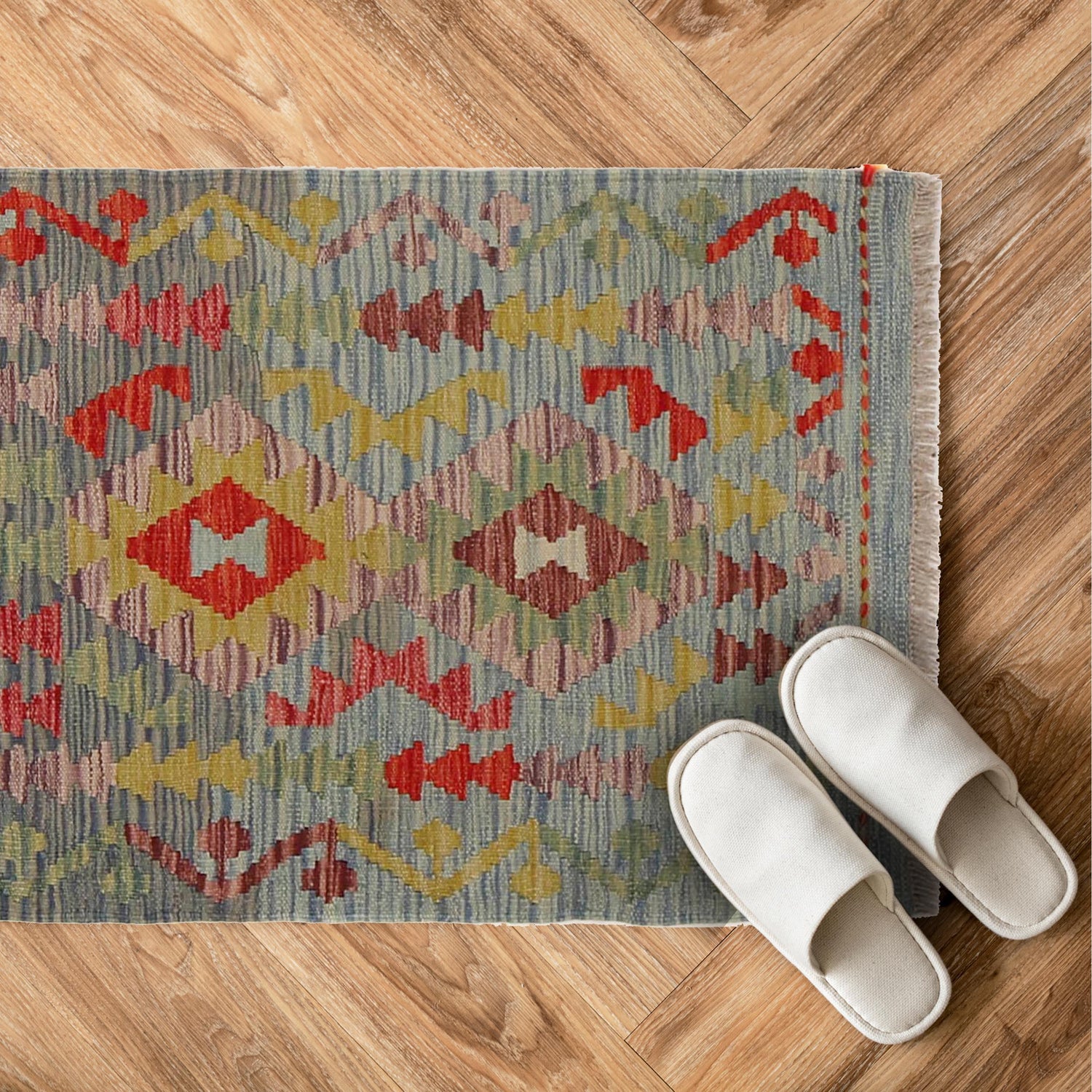 Hand Woven Wool Kelim 2' 2" x 2' 11" ft / 65 x 90 cm - No. B30053