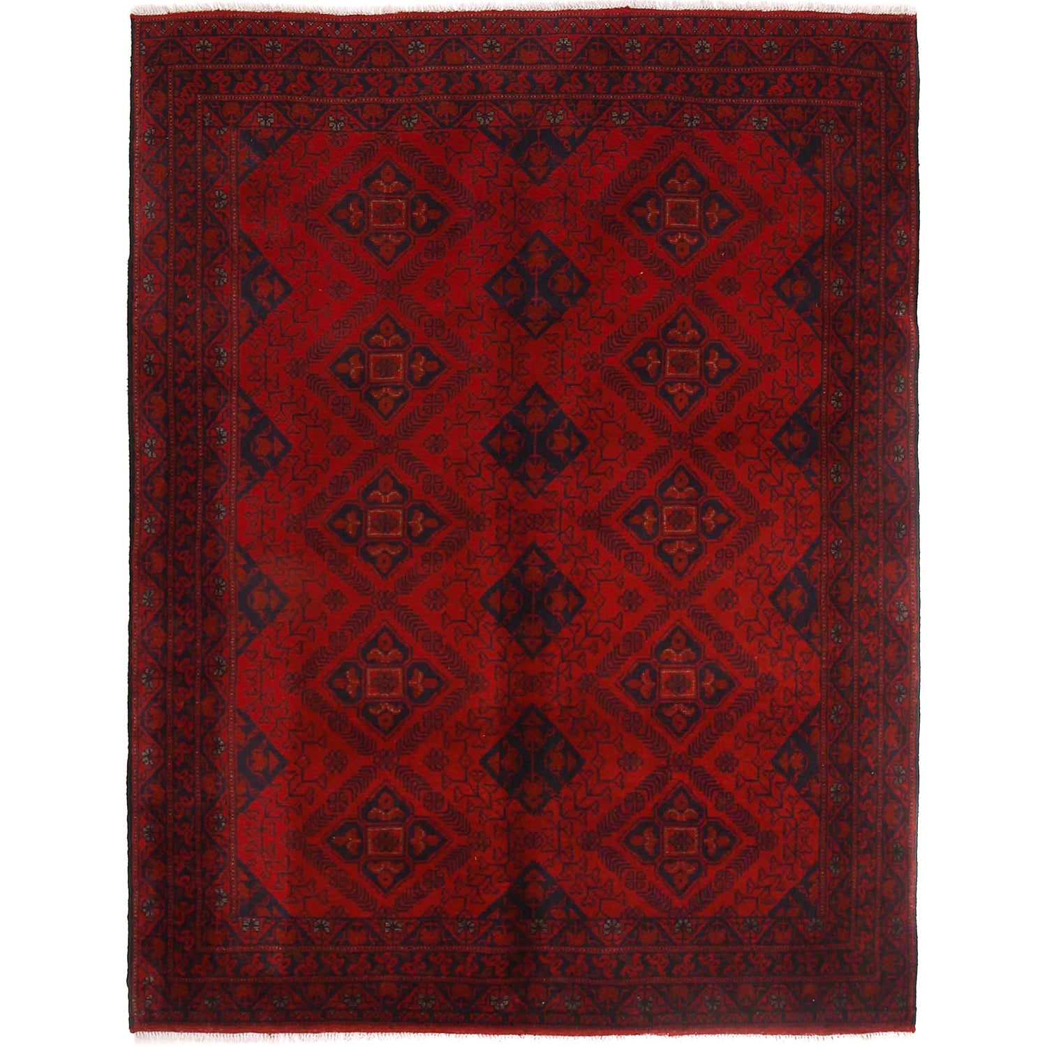 Red Color Afghan Area Rug 4' 10" x 6' 5" ft / 148 x 195 cm - No. B30060