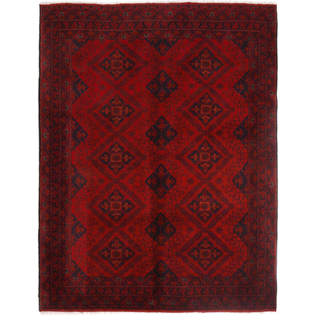 Red Color Afghan Area Rug 4' 10" x 6' 5" ft / 148 x 195 cm - No. B30060