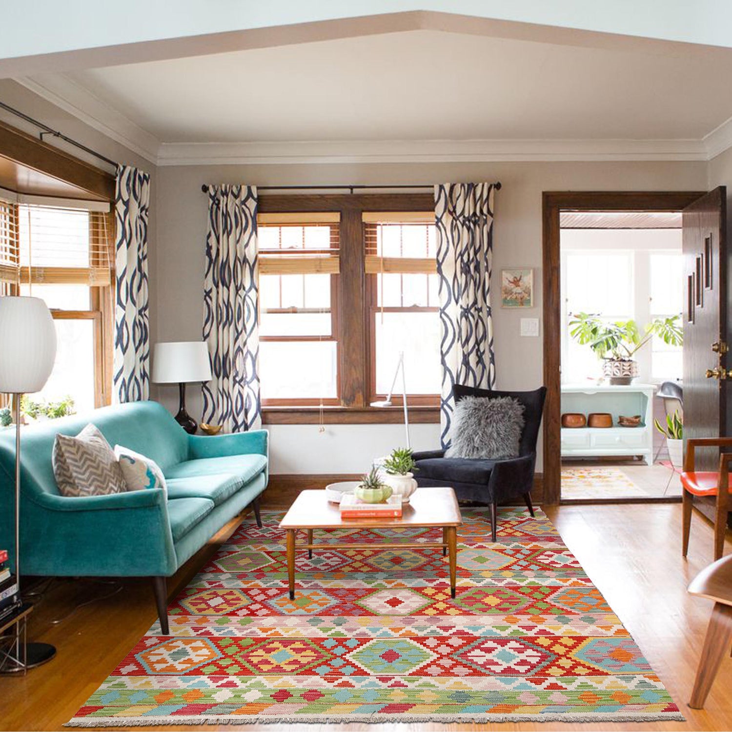 Hand Knotted Flatweave Kilim 6' 0" x 8' 4" ft / 182 x 253 cm - No. B30455