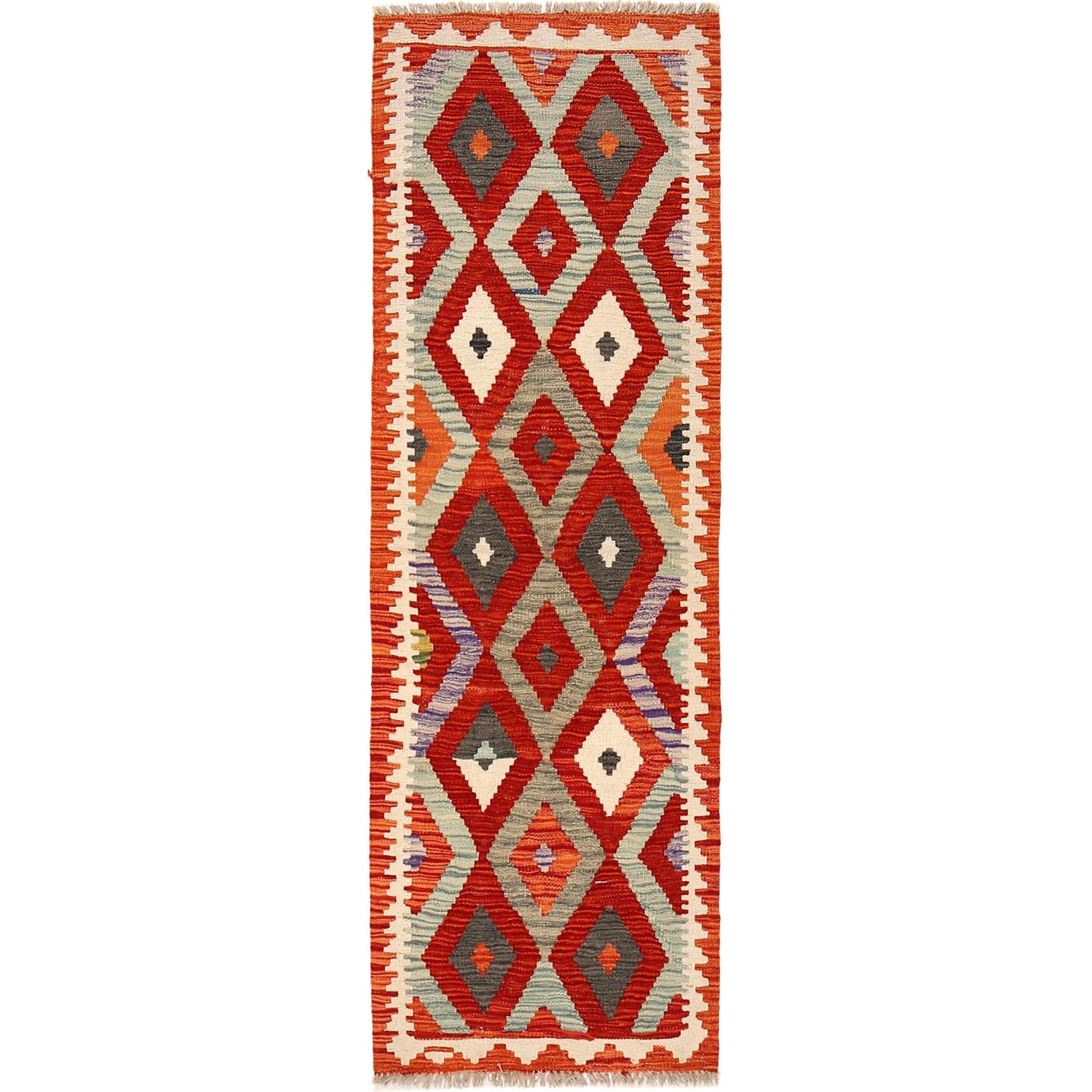 Hand Woven Wool Kelim Runner 2' 1" x 6' 3" ft / 63 x 191 cm - No. B30462