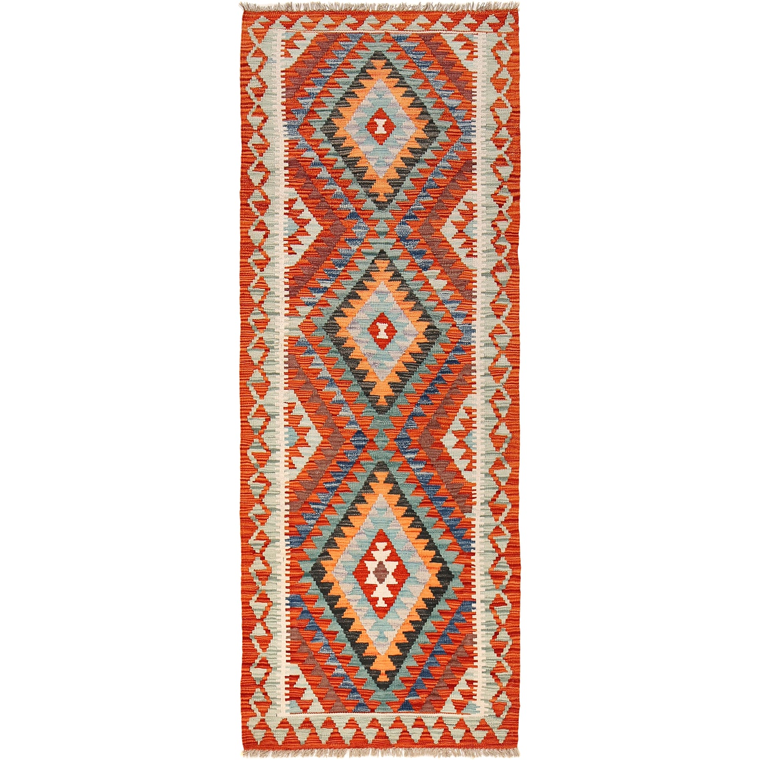 Hand Woven Wool Kelim Runner 2' 7" x 7' 1" ft / 78 x 215 cm - No. B30463
