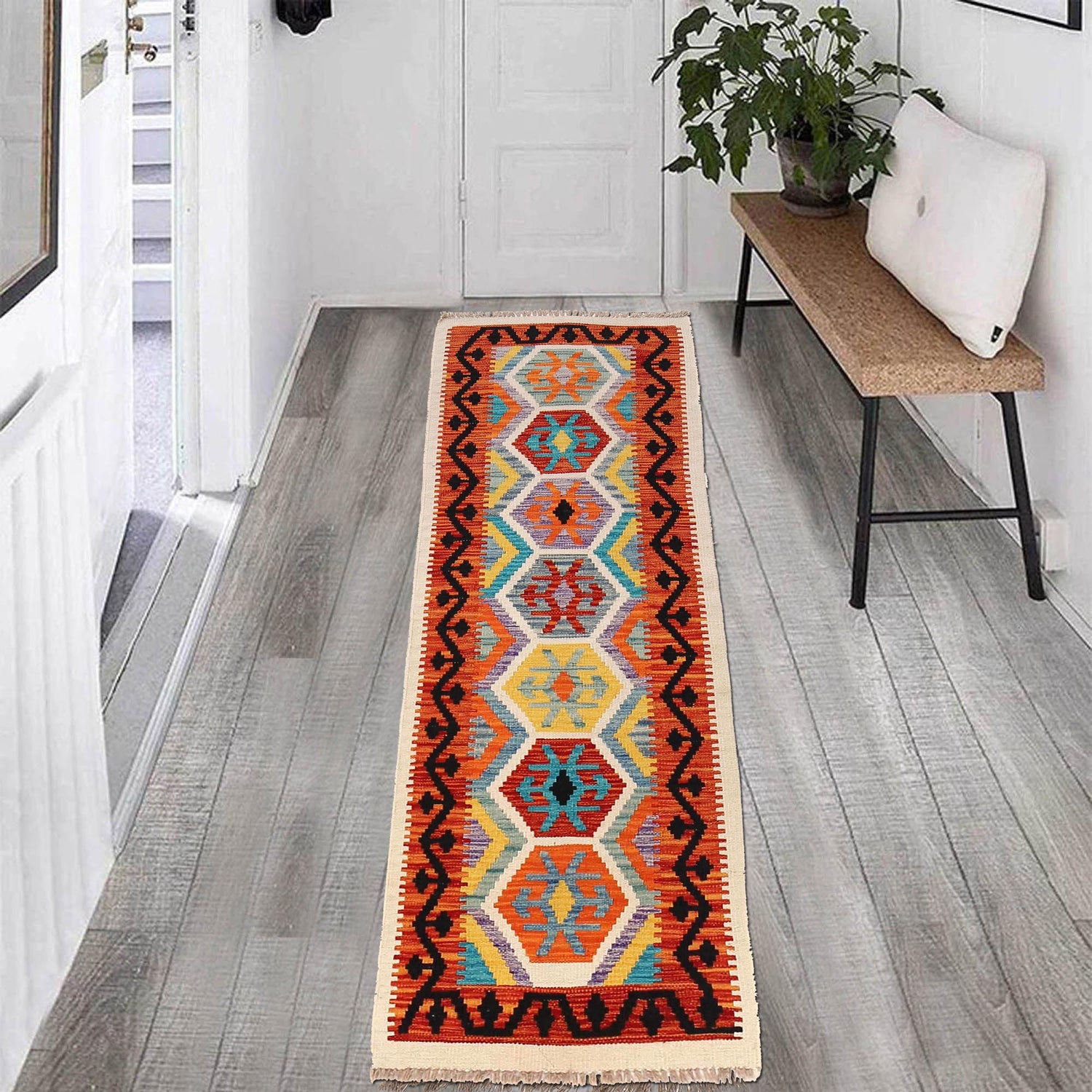 Handmade Vegetable Kilim Runner 2' 0" x 6' 5" ft / 62 x 195 cm - No. B30464