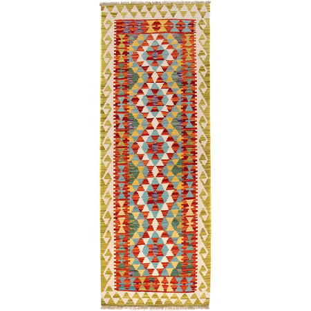 Colorful Flat-Weave Wool Kilim Runner 2' 3" x 6' 6" ft / 68 x 198 cm - No. B30470