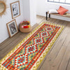 Colorful Flat-Weave Wool Kilim Runner 2' 3" x 6' 6" ft / 68 x 198 cm - No. B30470
