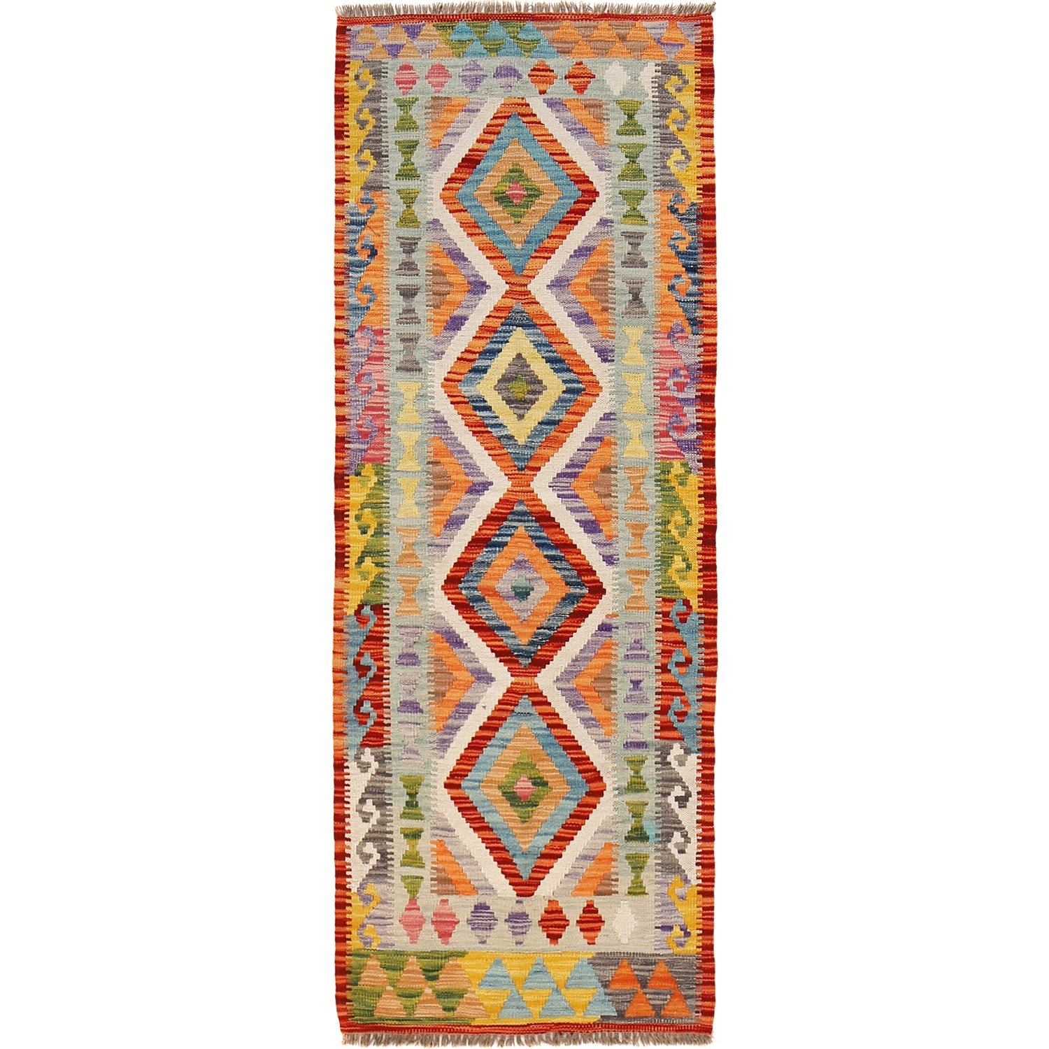 Hand Woven Wool Kelim Runner 2' 2" x 6' 2" ft / 67 x 189 cm - No. B30476