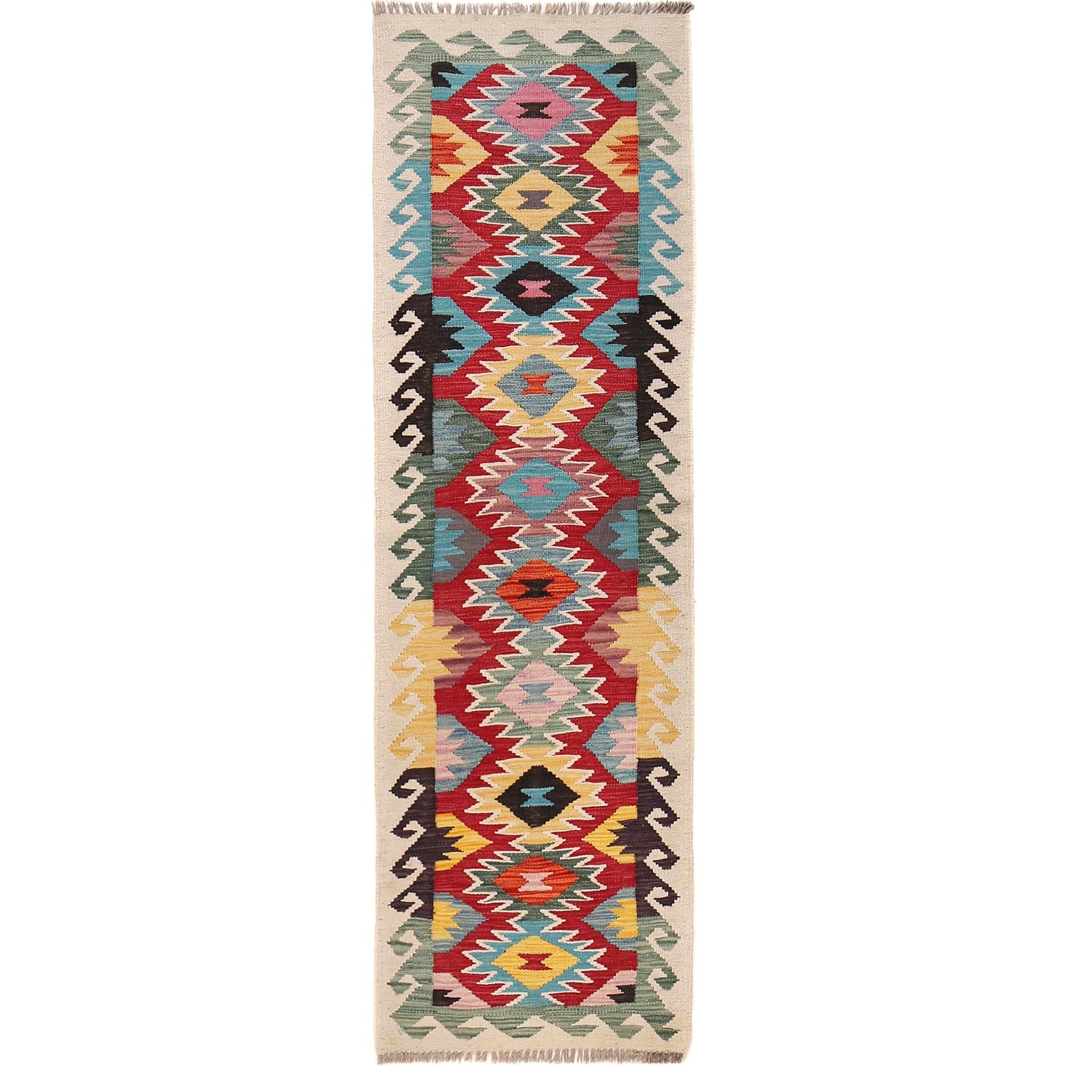 Handmade Turkish Design Wool Kilim Runner 1' 11" x 6' 7" ft / 58 x 200 cm - No. B30477