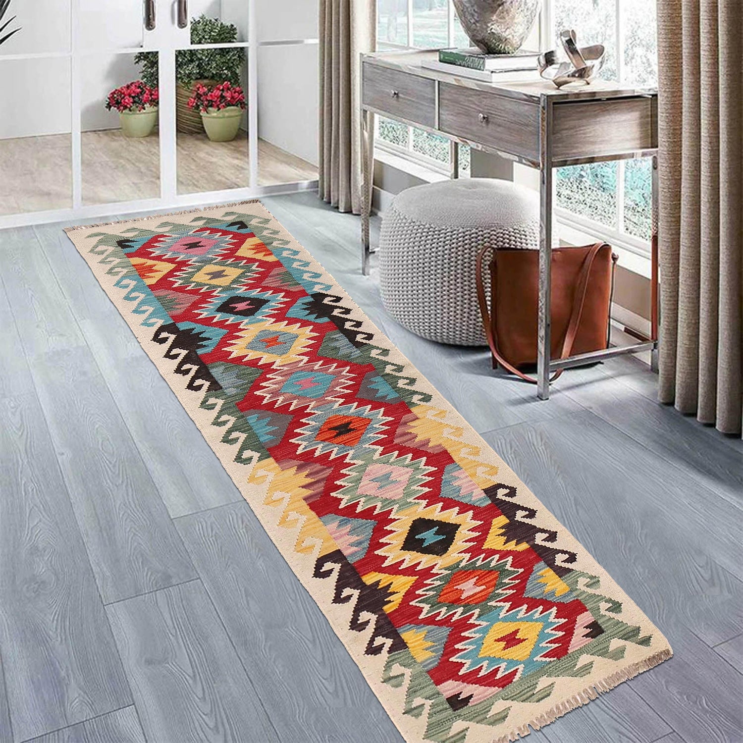Handmade Turkish Design Wool Kilim Runner 1' 11" x 6' 7" ft / 58 x 200 cm - No. B30477