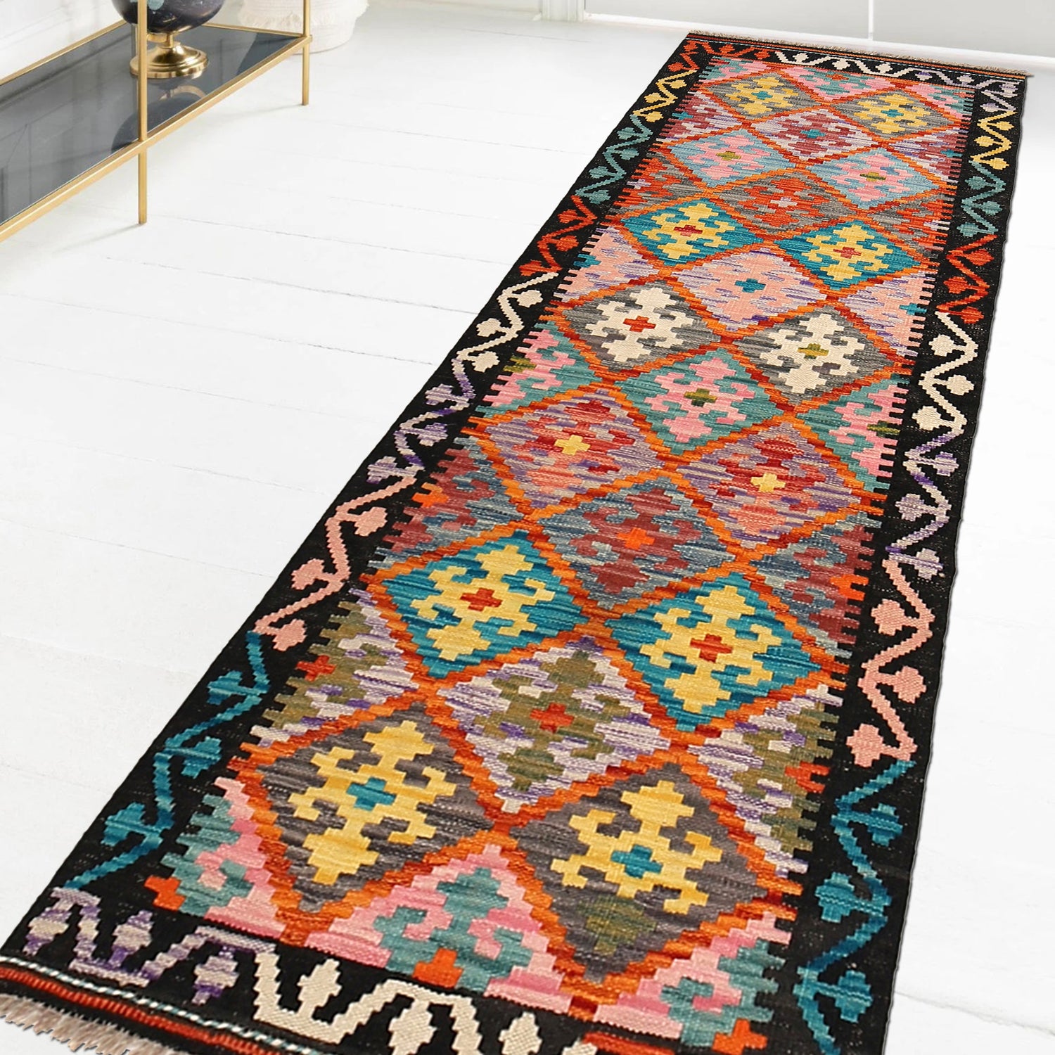 Handmade Vegetable Kilim Runner 2' 1" x 6' 7" ft / 64 x 200 cm - No. B30515