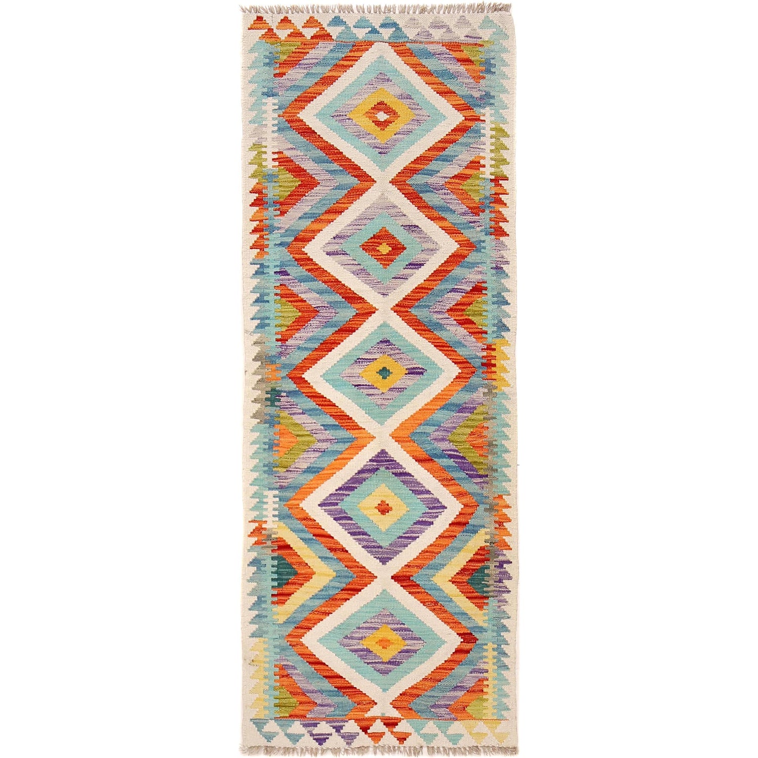 Handmade Turkish Design Wool Kilim Runner 2' 2" x 6' 3" ft / 67 x 191 cm - No. B30518