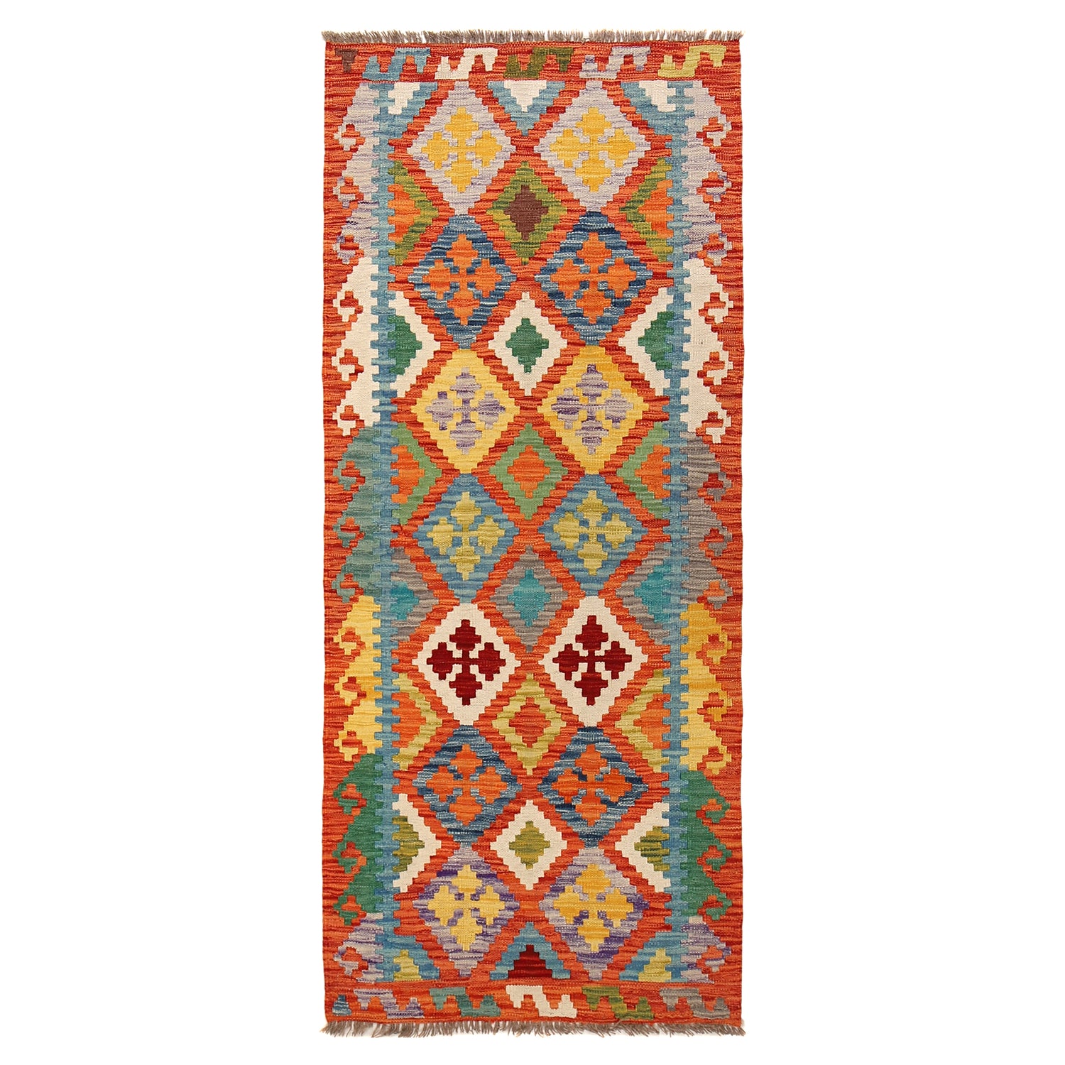 Hand Knotted Flatweave Kilim Runner 2' 8" x 6' 4" ft / 81 x 193 cm - No. B30523